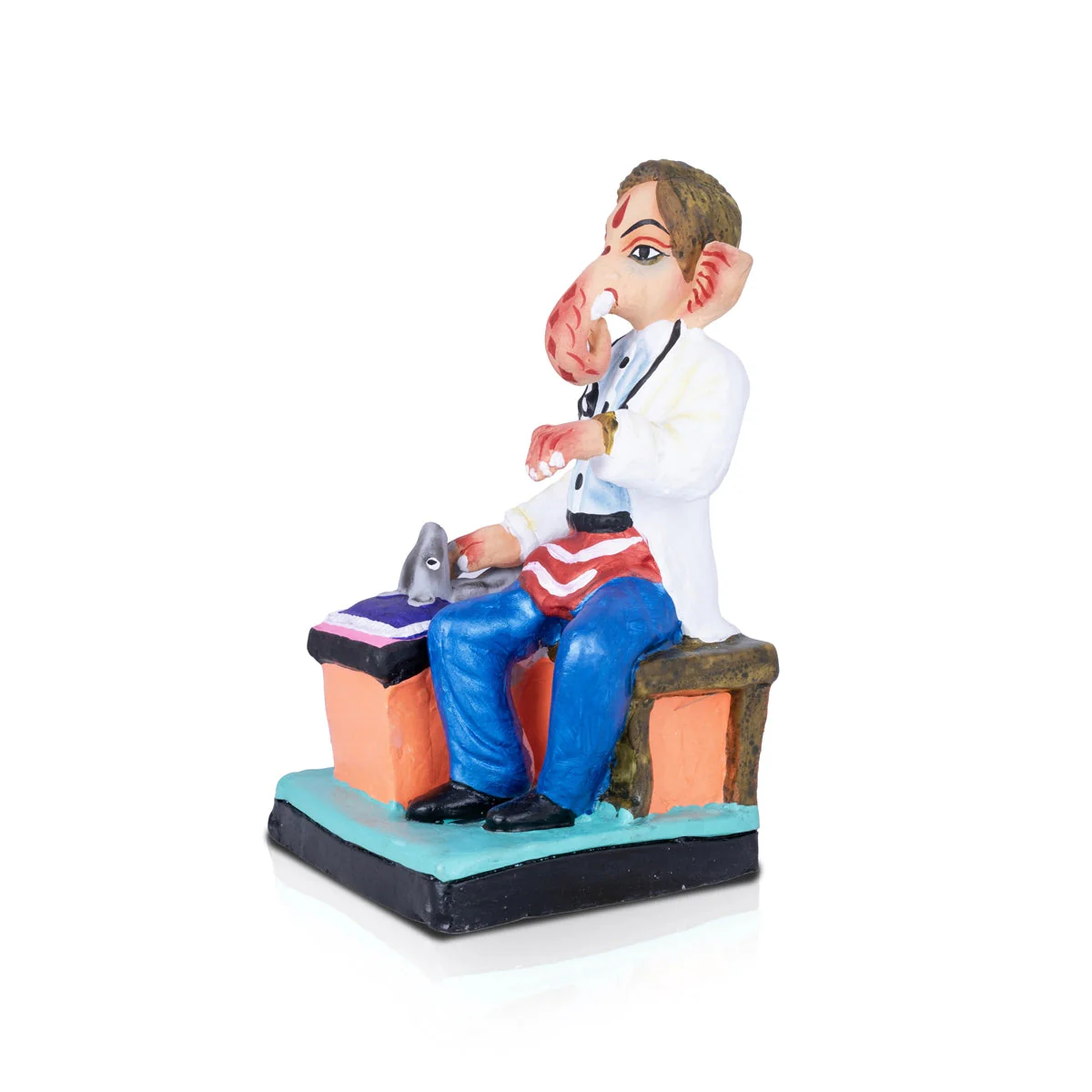 Doctor Ganesh Murti Checking Mooshika Clay Golu Bommai - 9 X 5 Inches | Navaratri Gombe/ Giri Golu Doll - Image 2