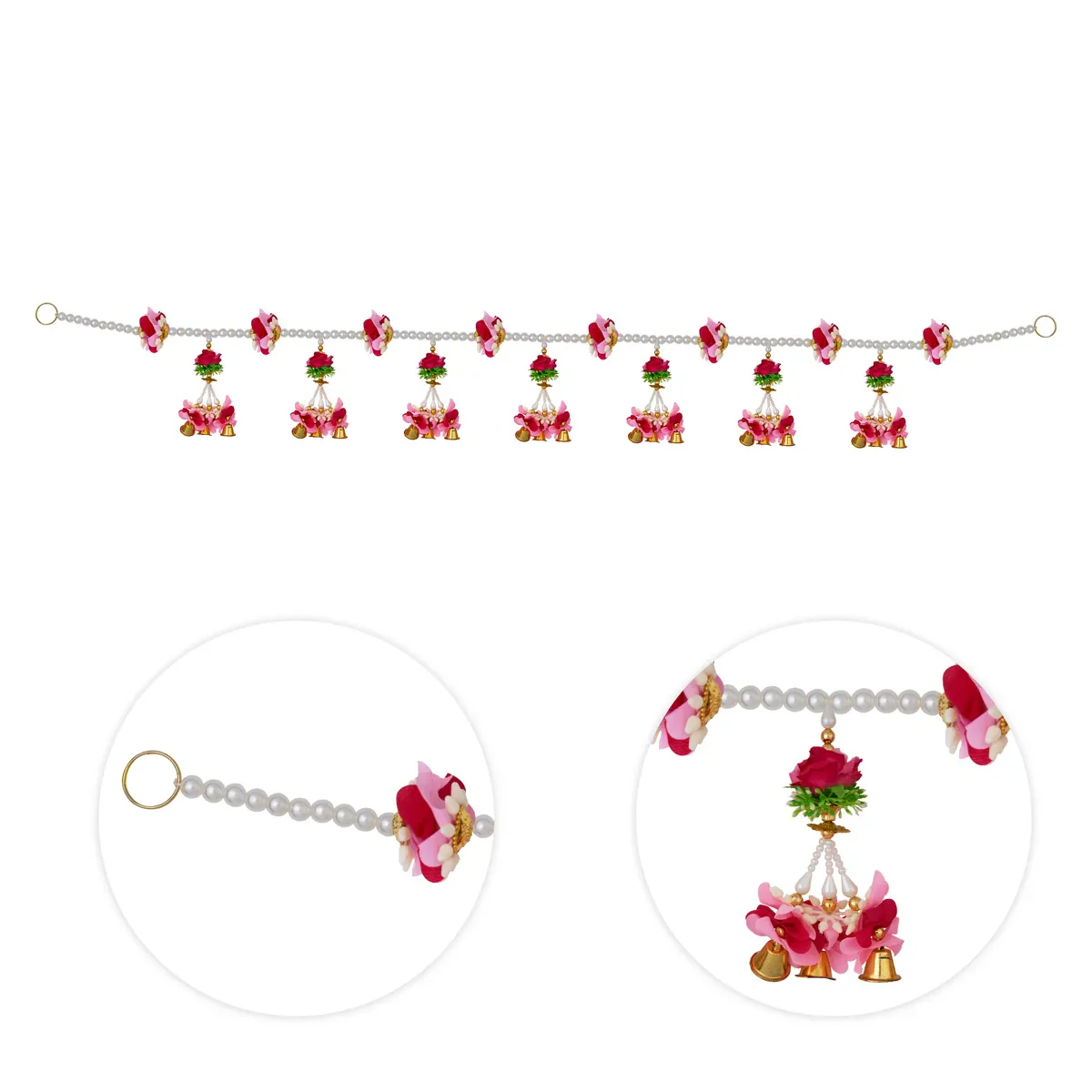 Door Toran - 38 Inches | Artificial Flower Thoran/ Bell Hanging Bandanwar For Home Entrance Decor - Image 2