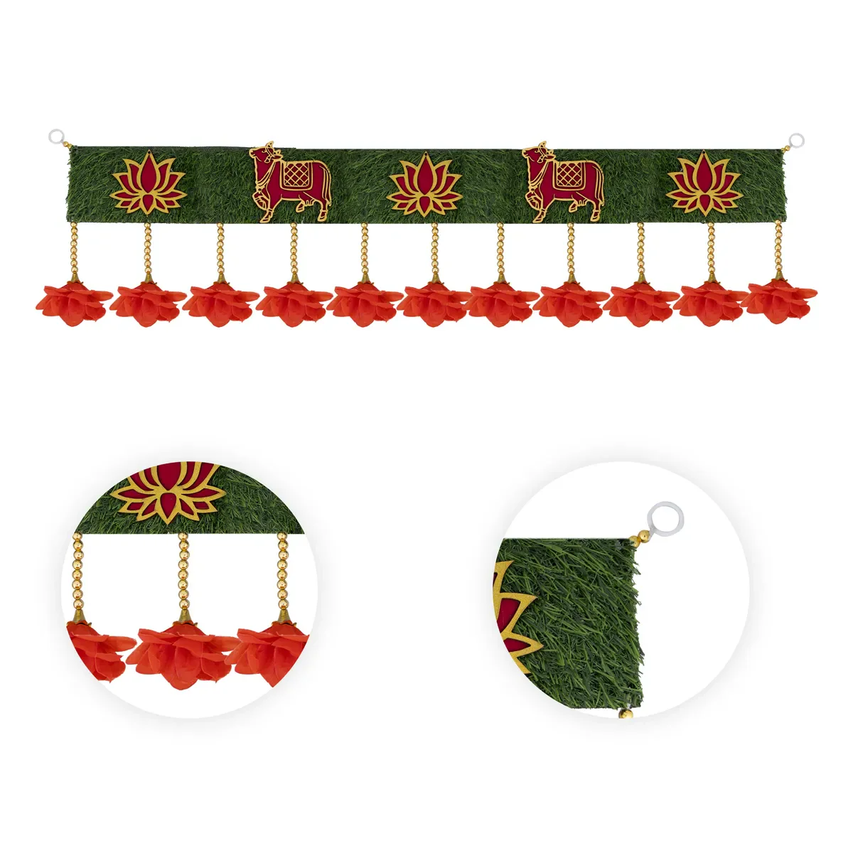 Door Toran - 41 Inches | Lotus & Cow Motif Thoranam/ Floral Bandhanwar For Festive Decor & Home Entrance - Image 2