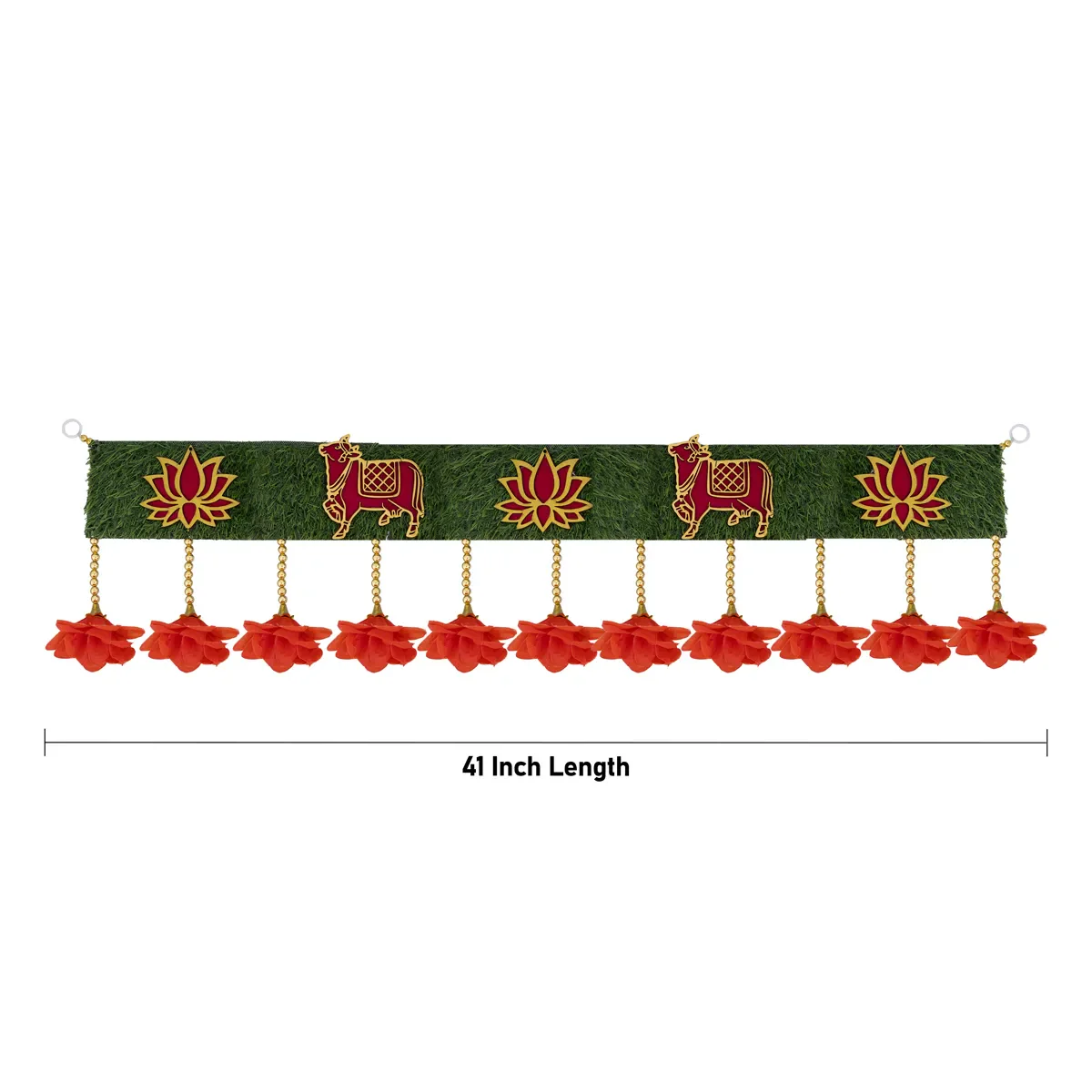 Door Toran - 41 Inches | Lotus & Cow Motif Thoranam/ Floral Bandhanwar For Festive Decor & Home Entrance - Image 3