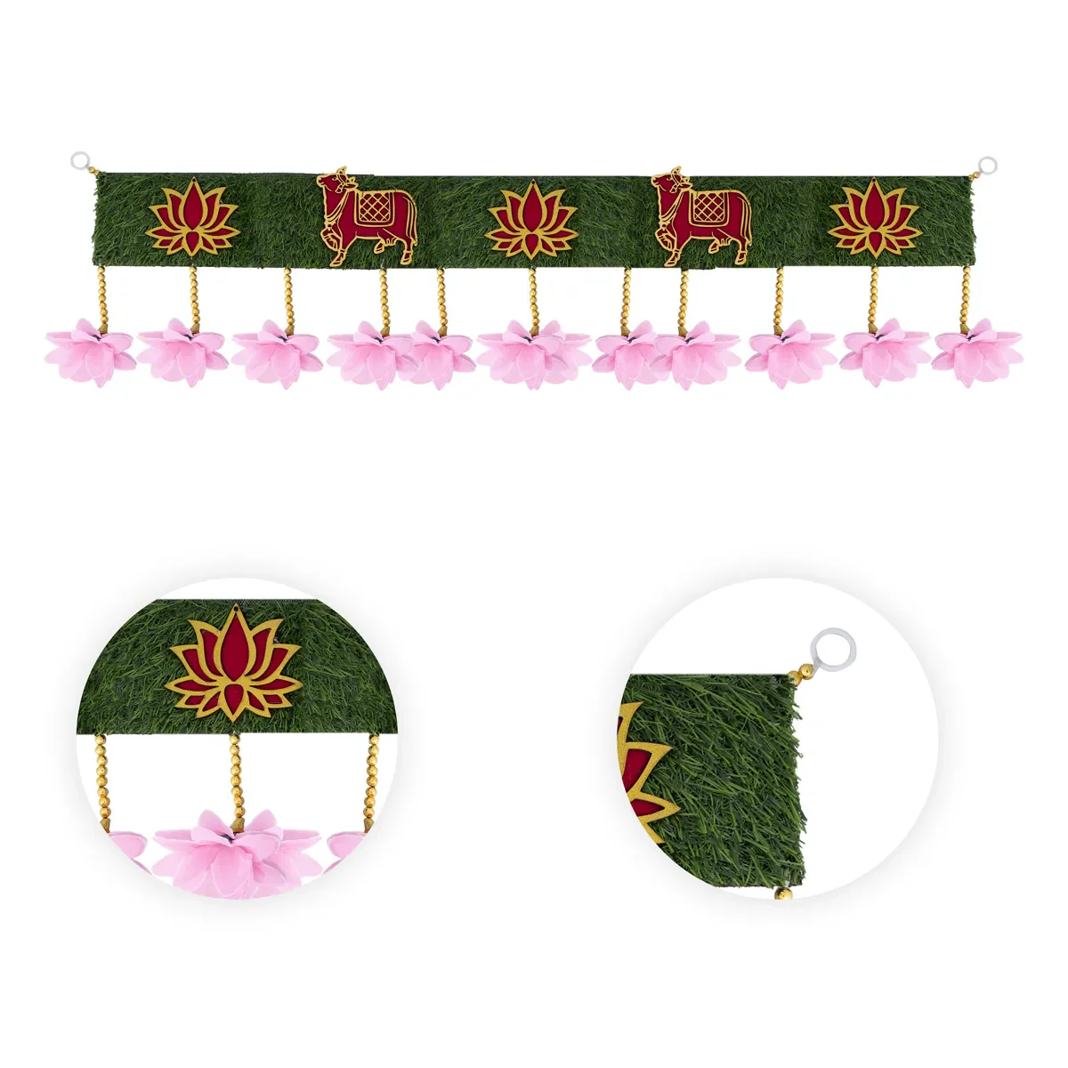 Door Toran - 41 Inches | Lotus & Cow Motif Thoranam/ Floral Bandhanwar For Festive Decor & Home Entrance - Image 5