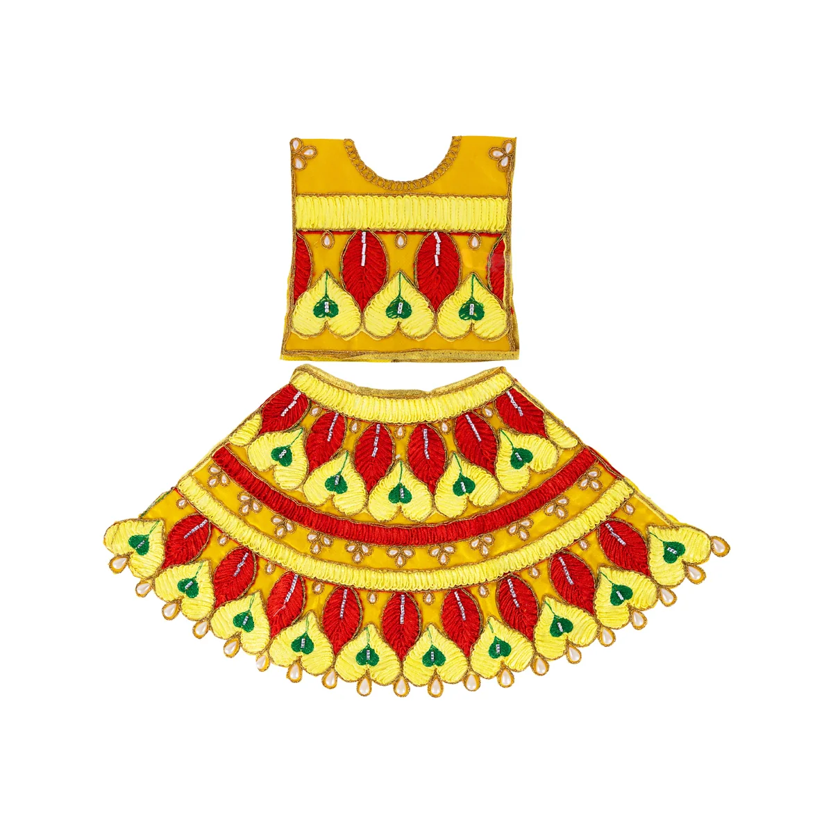 Durga Dress - 10 Inches | Embroidery Design Mata Rani Poshak/ Amman Pavadai for Deity/ Assorted Colour - Image 10