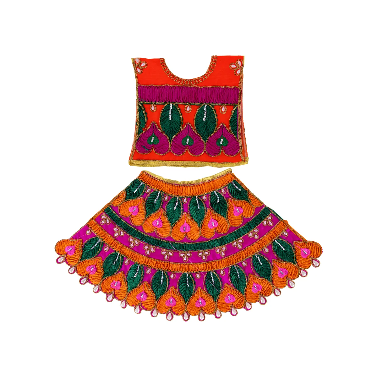 Durga Dress - 10 Inches | Embroidery Design Mata Rani Poshak/ Amman Pavadai for Deity/ Assorted Colour - Image 2
