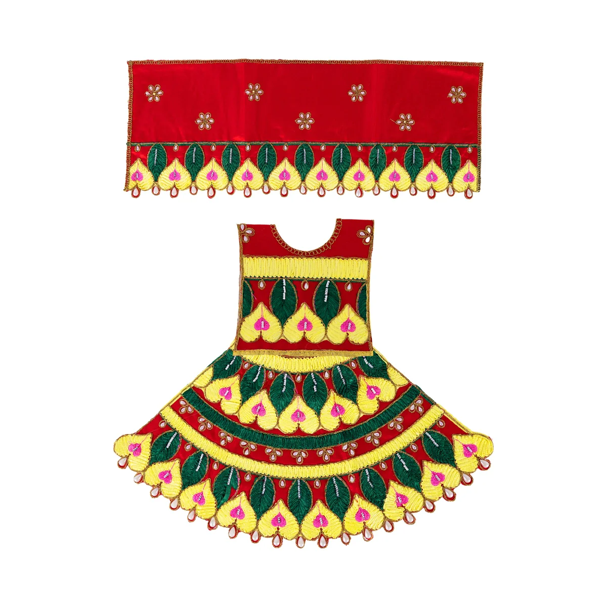 Durga Dress - 10 Inches | Embroidery Design Mata Rani Poshak/ Amman Pavadai for Deity/ Assorted Colour - Image 5
