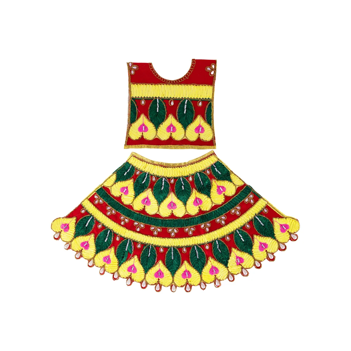 Durga Dress - 10 Inches | Embroidery Design Mata Rani Poshak/ Amman Pavadai for Deity/ Assorted Colour - Image 6