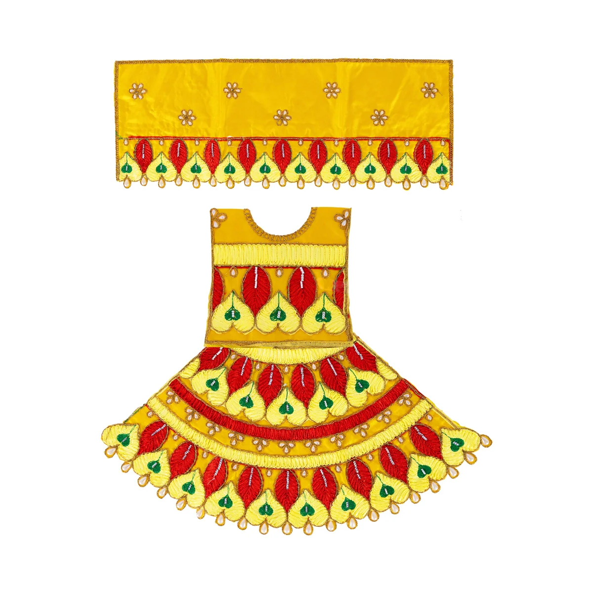 Durga Dress - 10 Inches | Embroidery Design Mata Rani Poshak/ Amman Pavadai for Deity/ Assorted Colour - Image 8