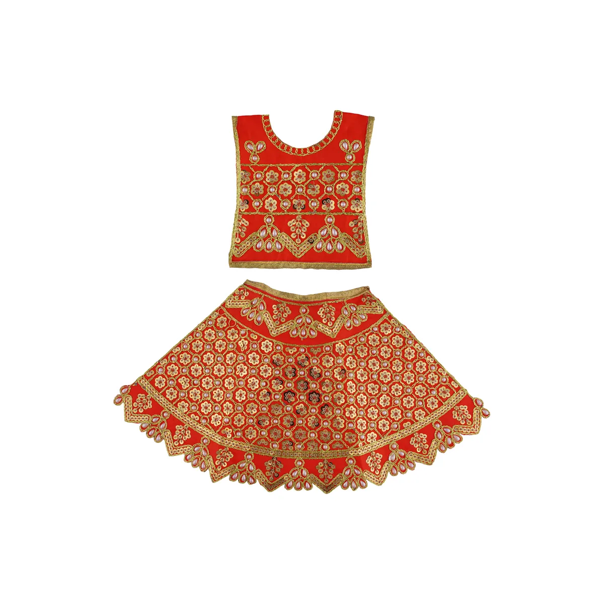 Durga Dress - 10 X 11.5 Inches | Mata Rani Poshak/ Embroidery Amman Pavadai/ Assorted Colour - Image 3