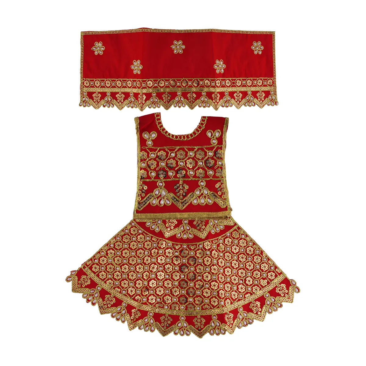 Durga Dress - 10 X 11.5 Inches | Mata Rani Poshak/ Embroidery Amman Pavadai/ Assorted Colour - Image 5