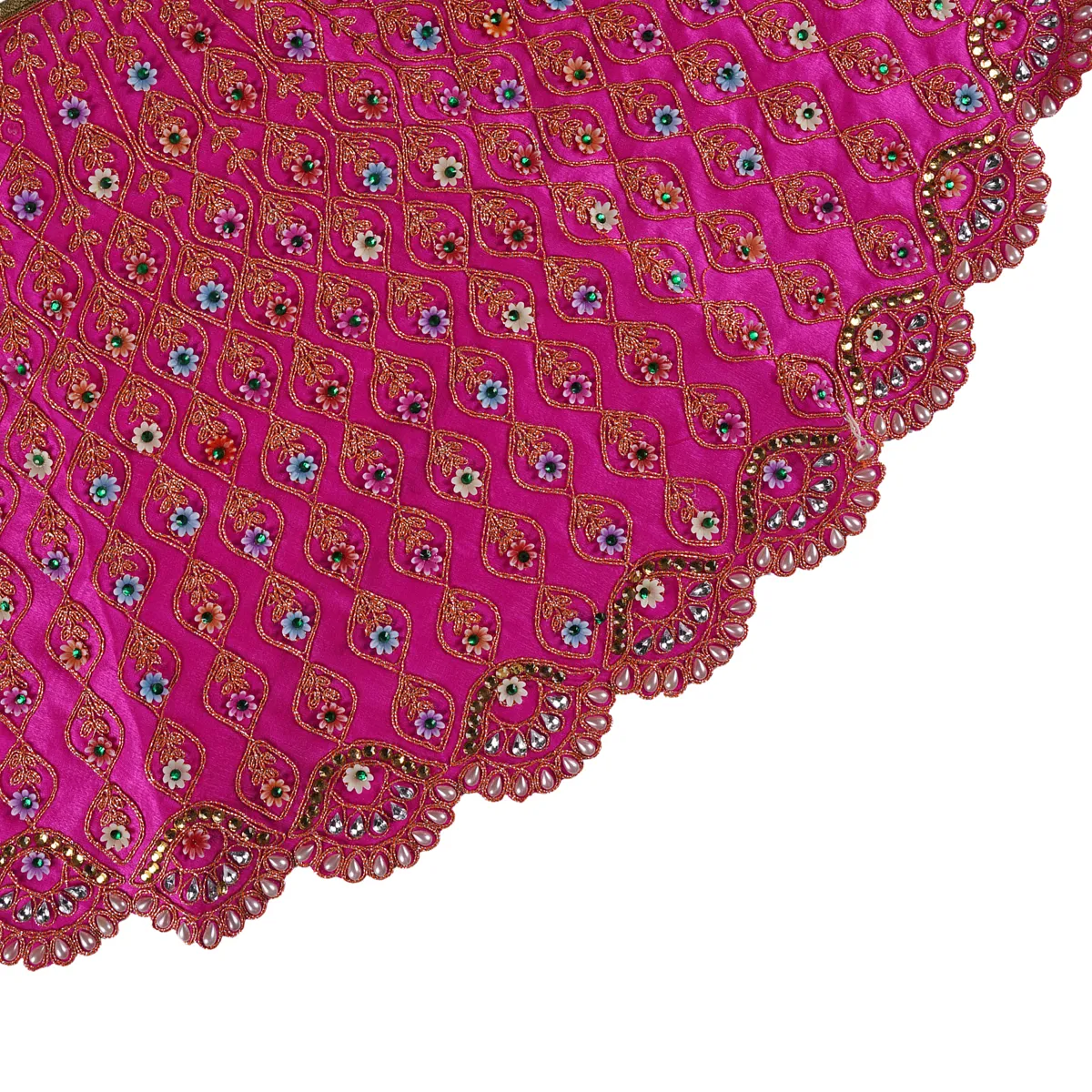 Durga Dress - 11 Inches | Floral Work Mata Rani Poshak/ Amman Pavadai for Deity/ Assorted Colour - Image 3