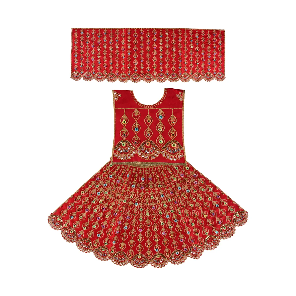 Durga Dress - 11 Inches | Floral Work Mata Rani Poshak/ Amman Pavadai for Deity/ Assorted Colour - Image 9