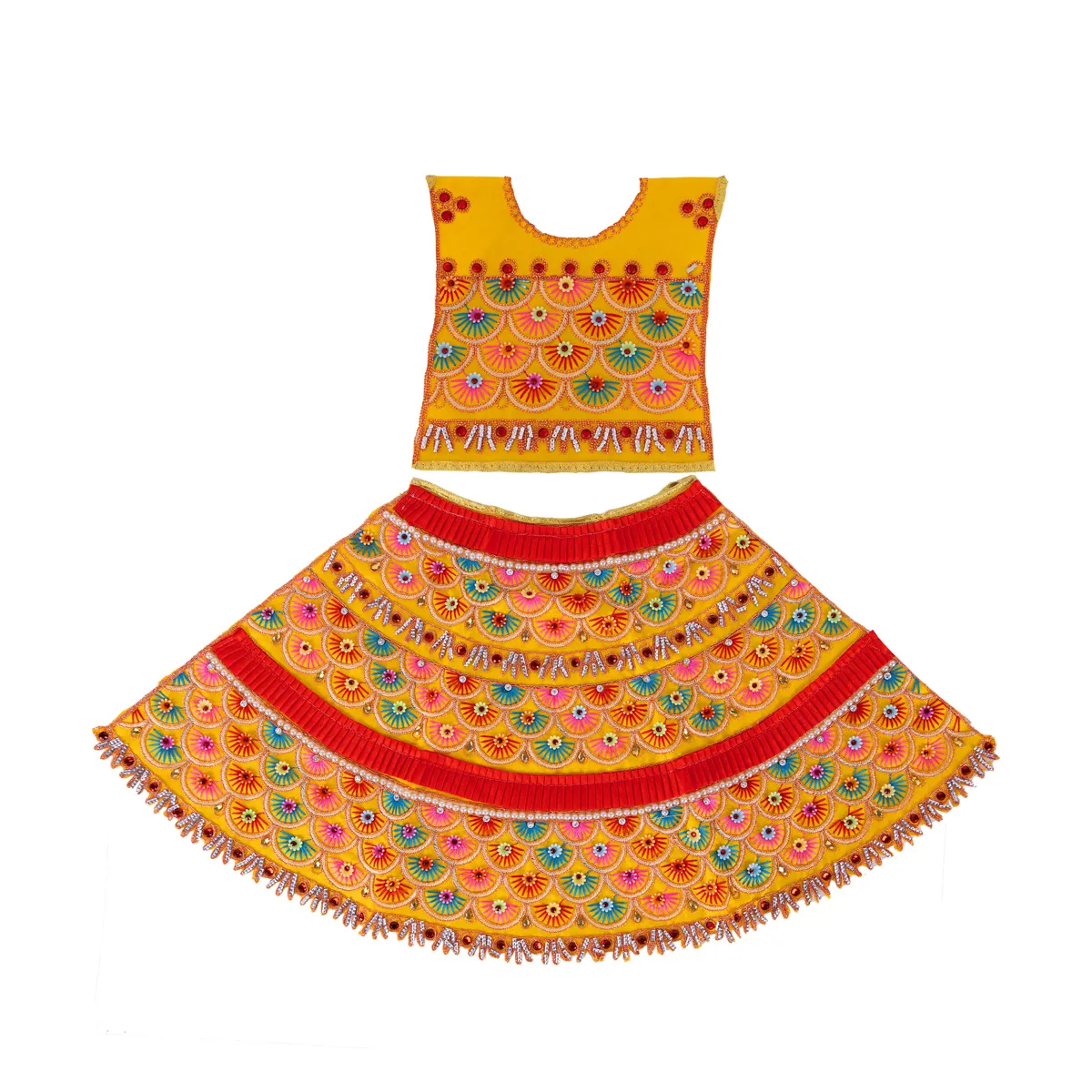 Durga Dress - 12.5 Inches | Lehenga Patka/ Embroidery Amman Pavadai For Deity Decor/ Assorted Colour - Image 2
