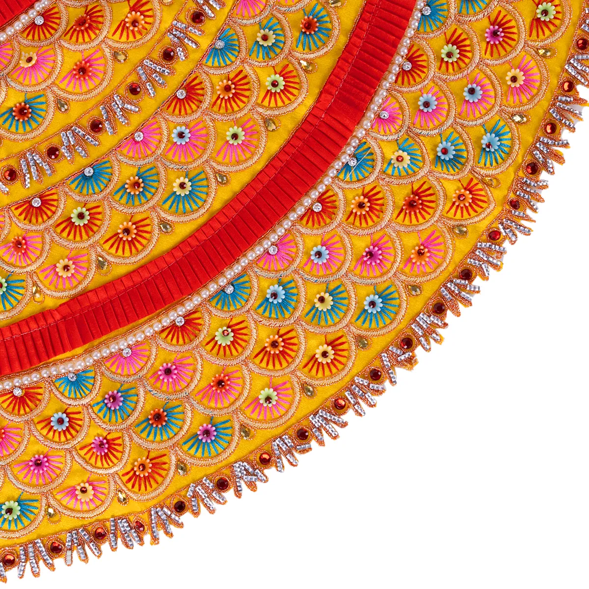 Durga Dress - 12.5 Inches | Lehenga Patka/ Embroidery Amman Pavadai For Deity Decor/ Assorted Colour - Image 3
