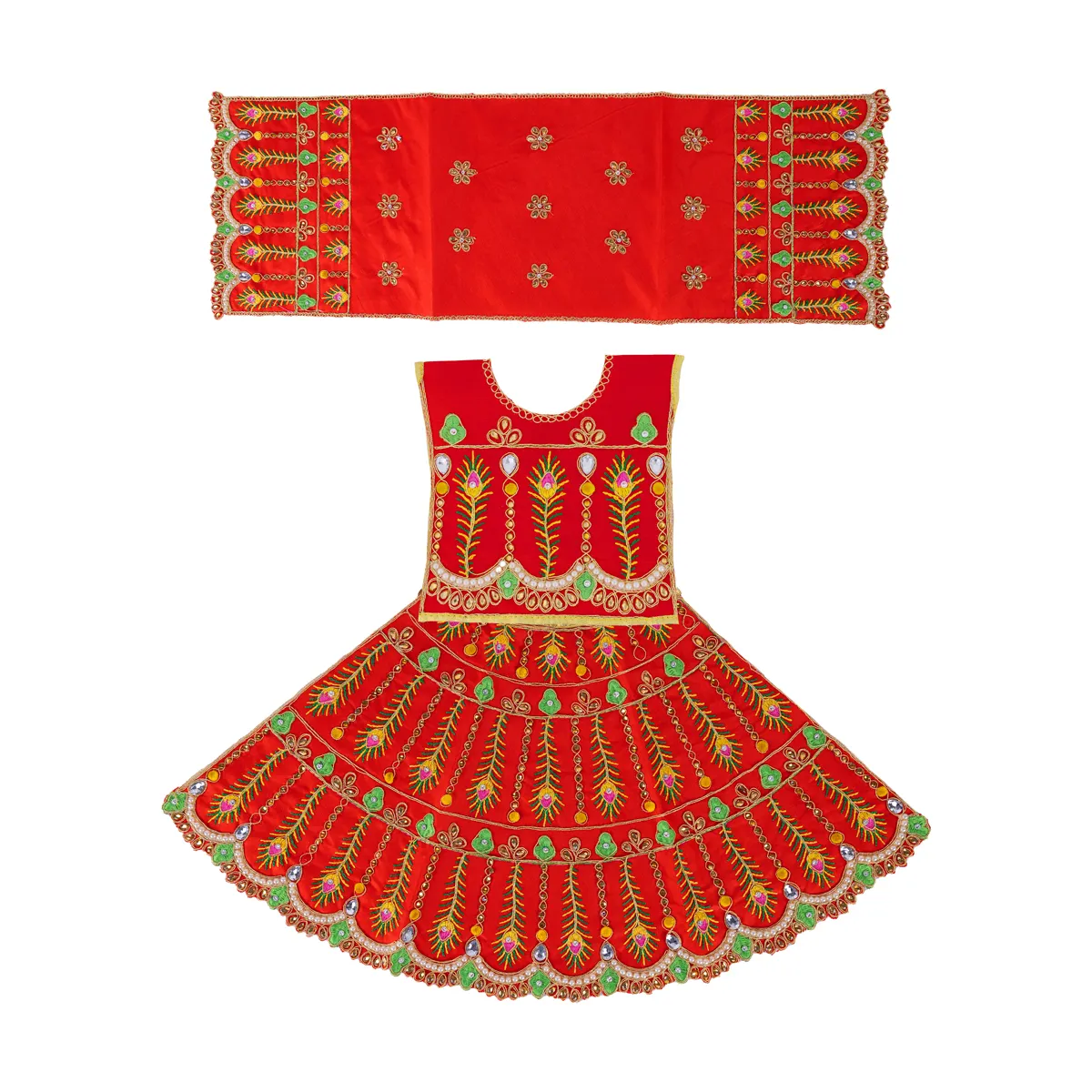Durga Dress - 12.5 Inches | Mata Rani Poshak/ Lehenga Patka/ Embroidery Design Amman Pavadai - Image 11