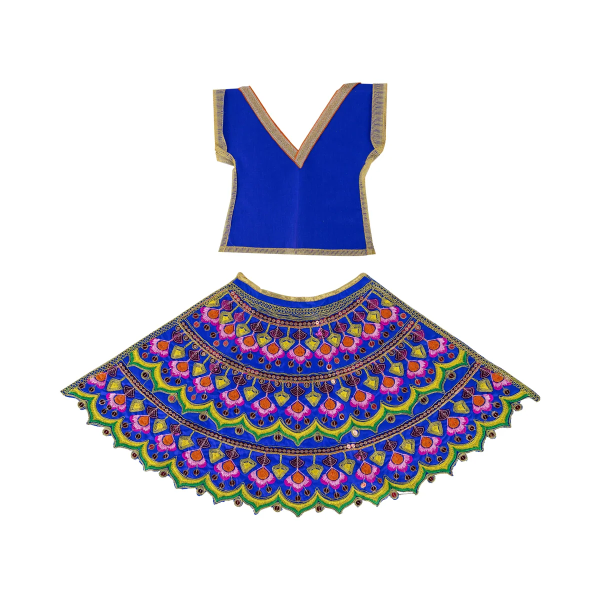 Durga Dress - 12.5 Inches | Mata Rani Poshak/ Lehenga Patka/ Embroidery Amman Pavadai For Deity Decor - Image 3