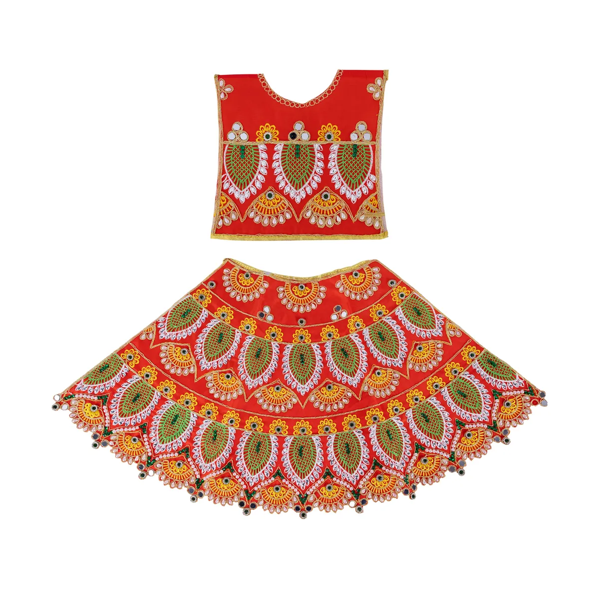 Durga Dress - 12.5 Inches | Mata Rani Poshak/ Lehenga Patka/ Devi Vastra/ Amman Pavadai For Deity Decoration - Image 2