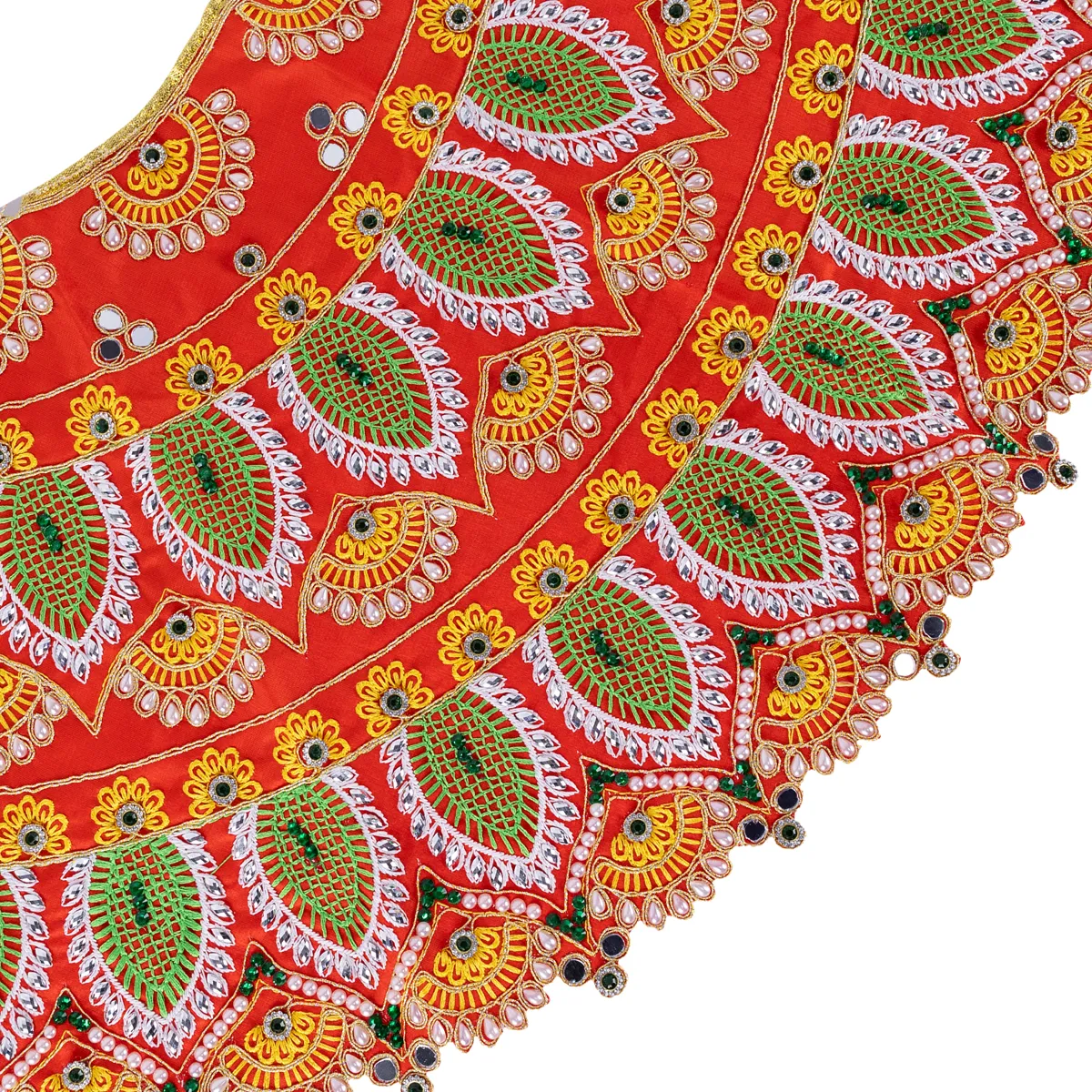 Durga Dress - 12.5 Inches | Mata Rani Poshak/ Lehenga Patka/ Devi Vastra/ Amman Pavadai For Deity Decoration - Image 4