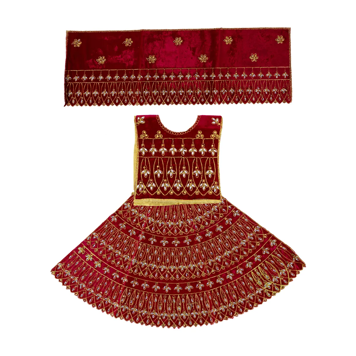 Durga Dress - 12.5 Inches | Velvet Mata Dress/ Embroidery Devi Vastra/ Amman Pavadai for Deity - Image 5
