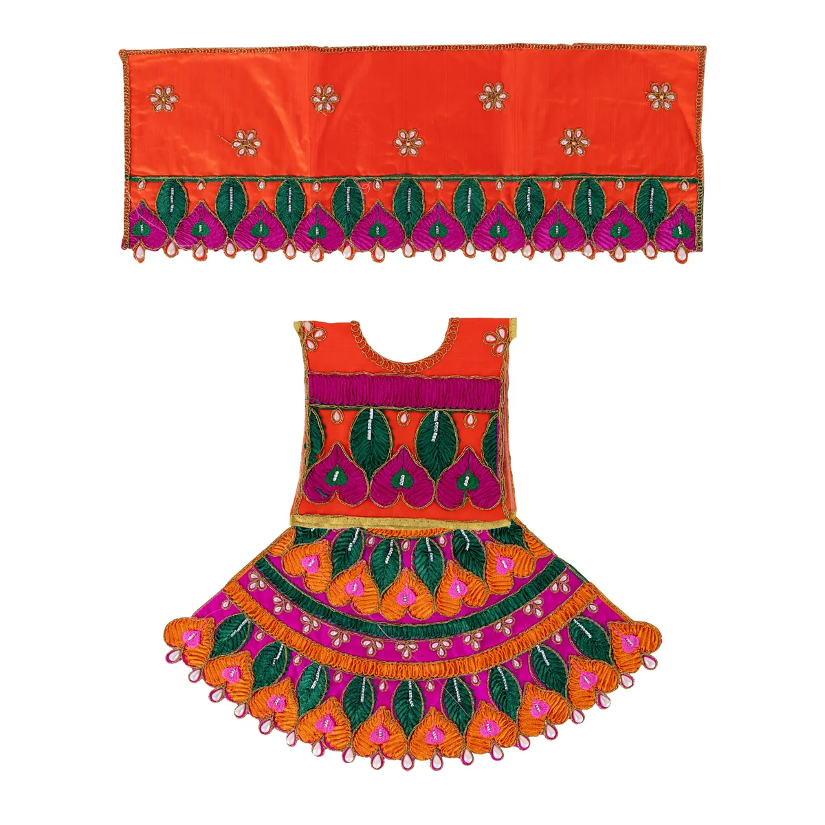 Durga Dress - 12 Inches | Amman Pavadai/ Mata Dress/ Embroidery Design Devi Vastra For Deity/ Assorted Colour - Image 6