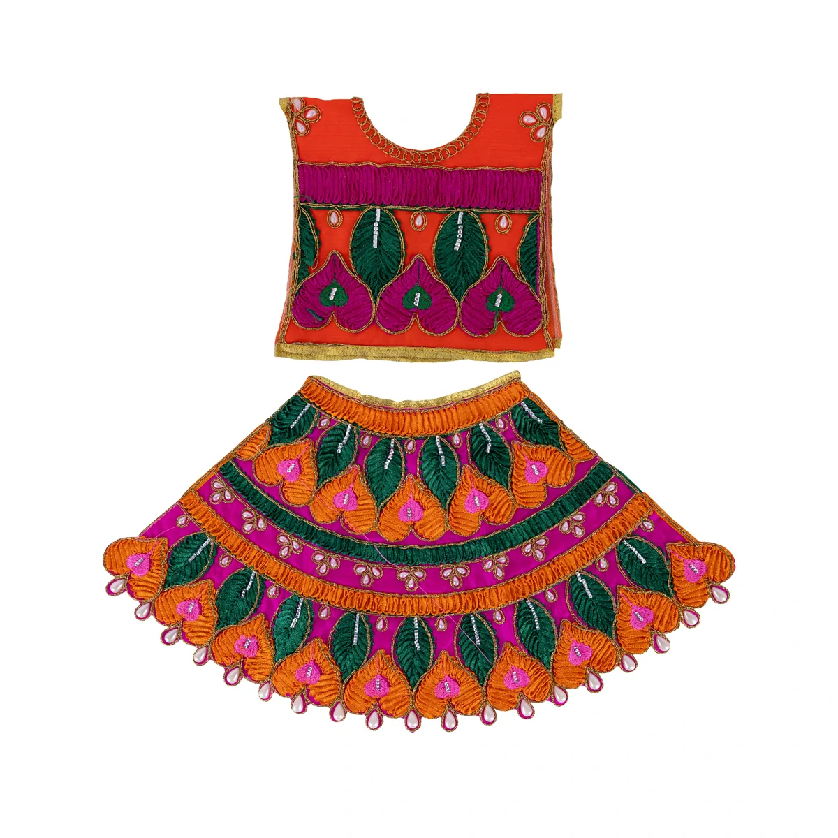 Durga Dress - 12 Inches | Amman Pavadai/ Mata Dress/ Embroidery Design Devi Vastra For Deity/ Assorted Colour - Image 7