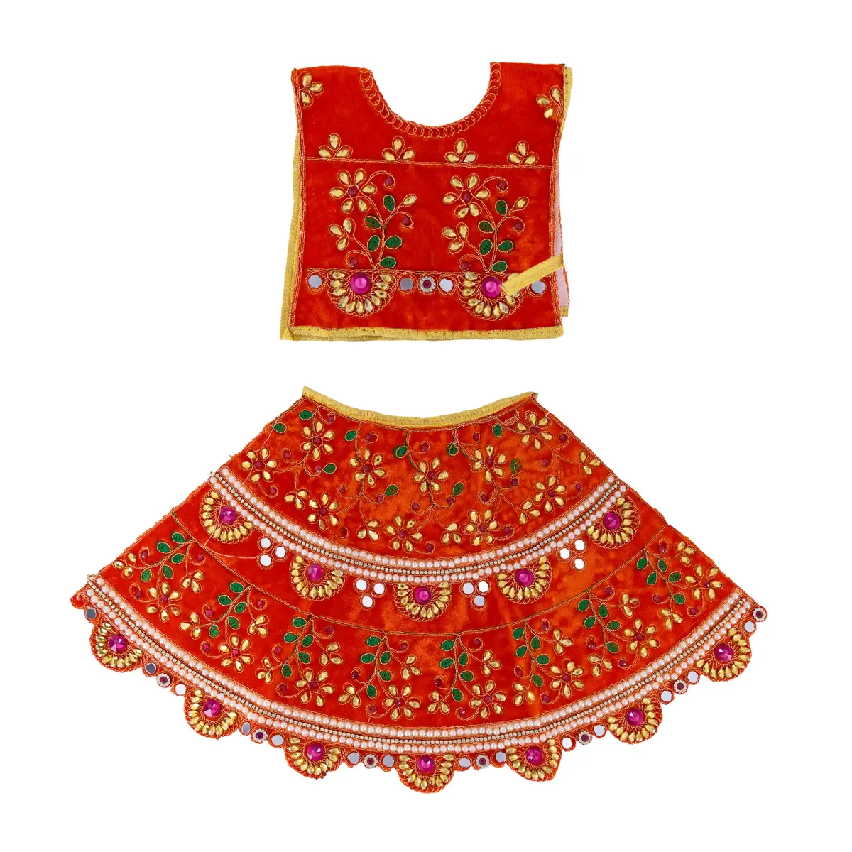 Durga Dress - 13 Inches | Mata Rani Poshak/ Lehenga Patka/ Embroidery Amman Pavadai/ Assorted Colour - Image 2