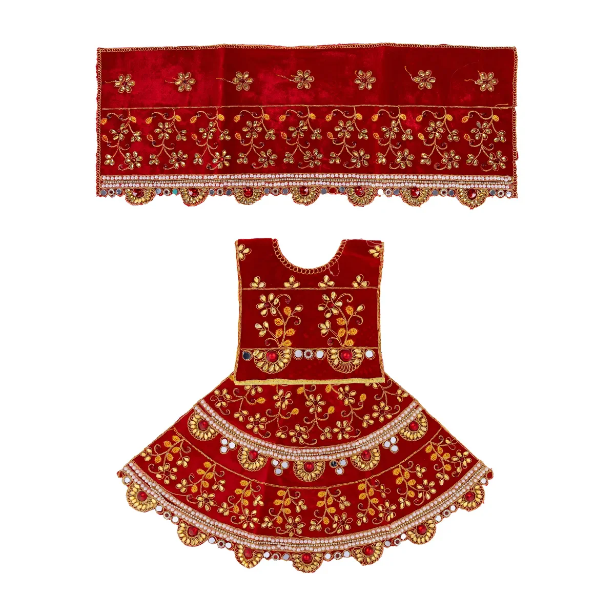 Durga Dress - 13 Inches | Mata Rani Poshak/ Lehenga Patka/ Embroidery Amman Pavadai/ Assorted Colour - Image 5