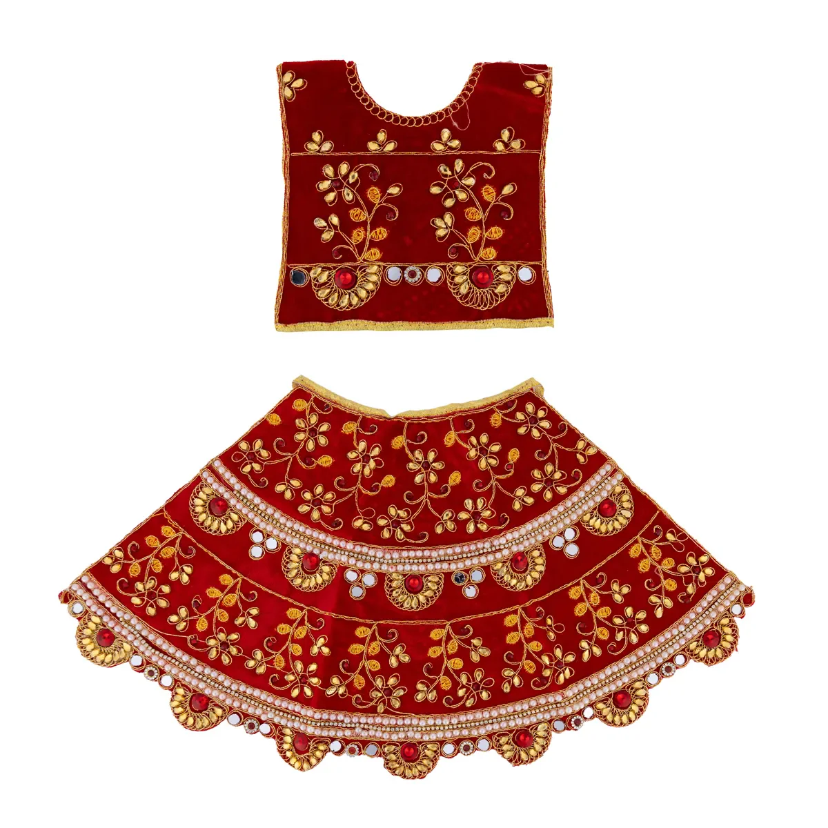 Durga Dress - 13 Inches | Mata Rani Poshak/ Lehenga Patka/ Embroidery Amman Pavadai/ Assorted Colour - Image 6