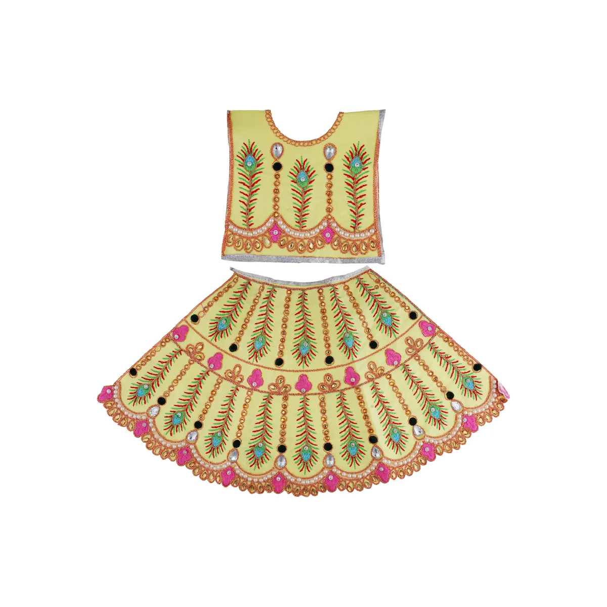 Durga Dress - 14 Inches | Mata Dress/ Lehenga Patka/ Embroidery Design Devi Vastra/ Assorted Colour - Image 2