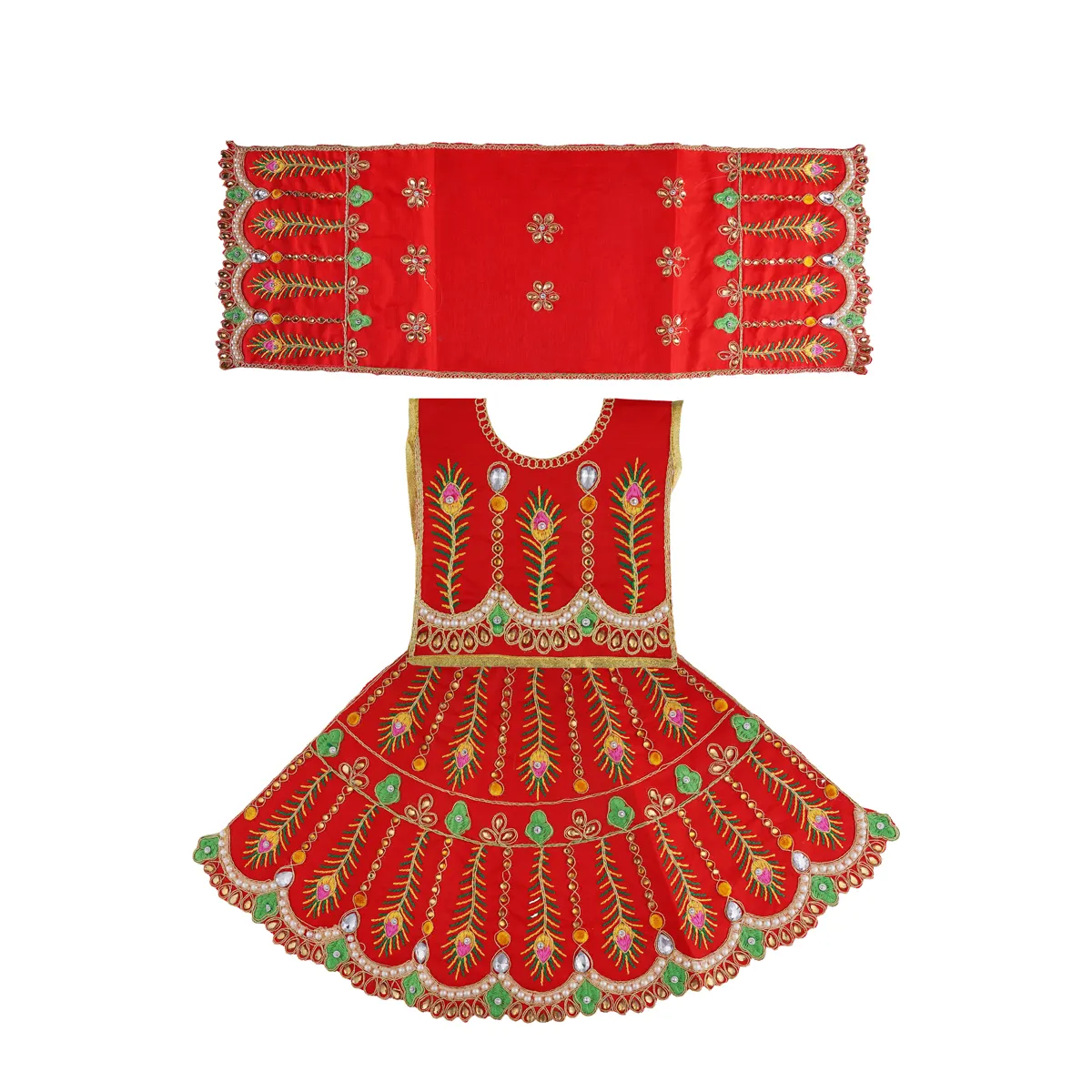 Durga Dress - 14 Inches | Mata Dress/ Lehenga Patka/ Embroidery Design Devi Vastra/ Assorted Colour - Image 6