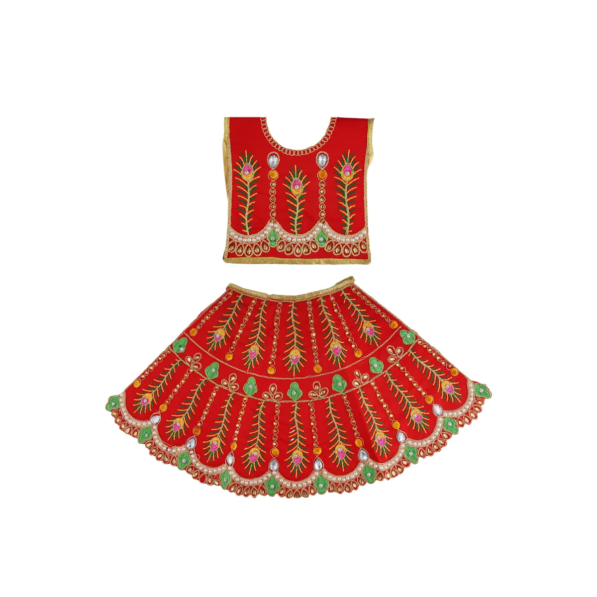 Durga Dress - 14 Inches | Mata Dress/ Lehenga Patka/ Embroidery Design Devi Vastra/ Assorted Colour - Image 7