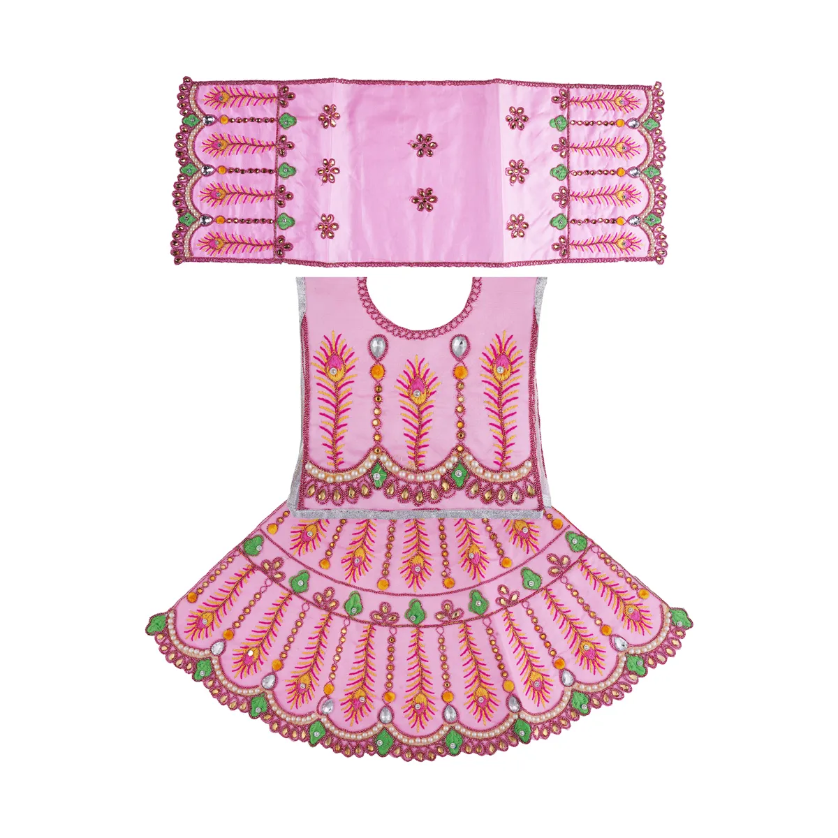 Durga Dress - 14 Inches | Mata Dress/ Lehenga Patka/ Embroidery Design Devi Vastra/ Assorted Colour - Image 9