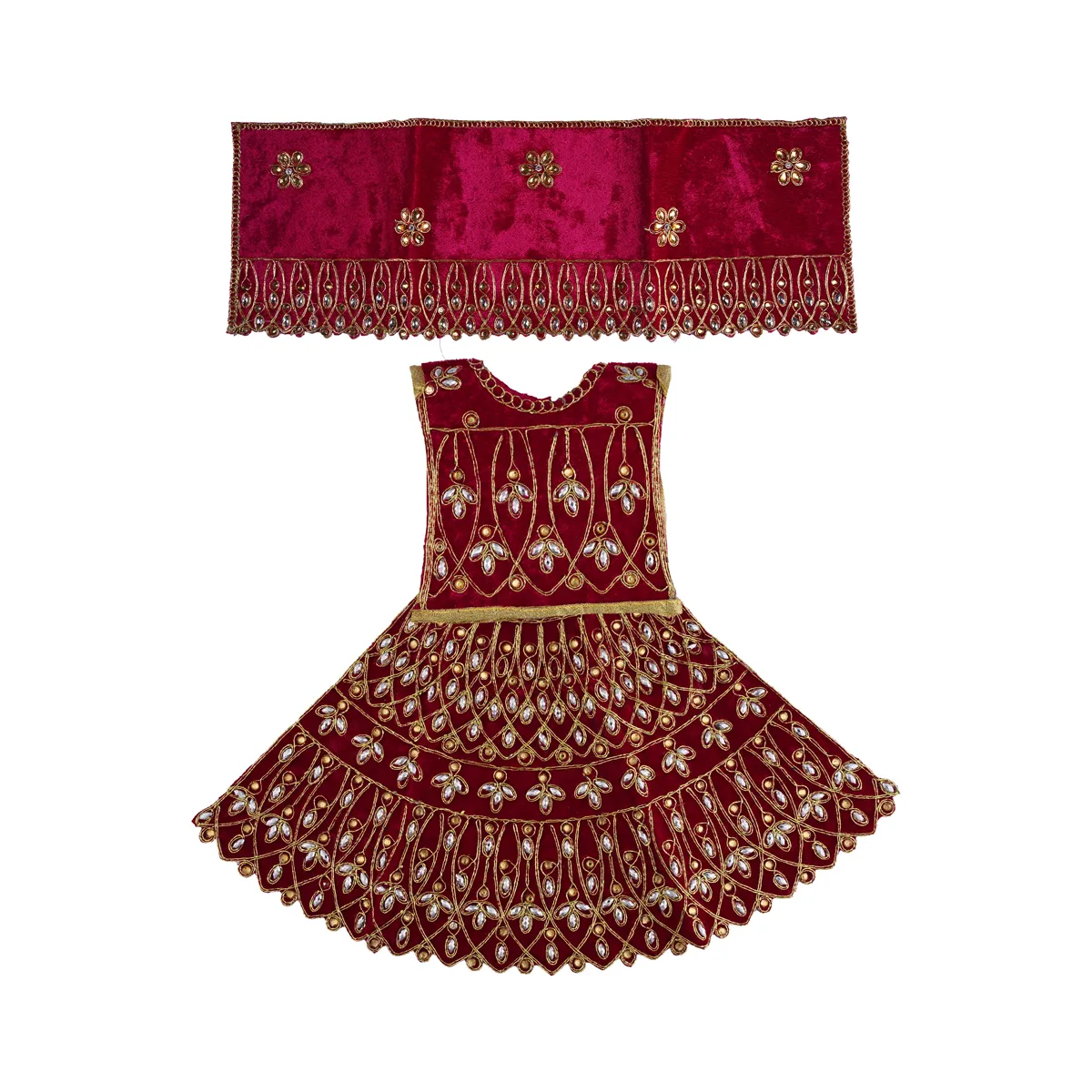 Durga Dress - 14 Inches | Mata Rani Poshak/ Lehenga Patka/ Embroidery Amman Pavadai/ Assorted Colour