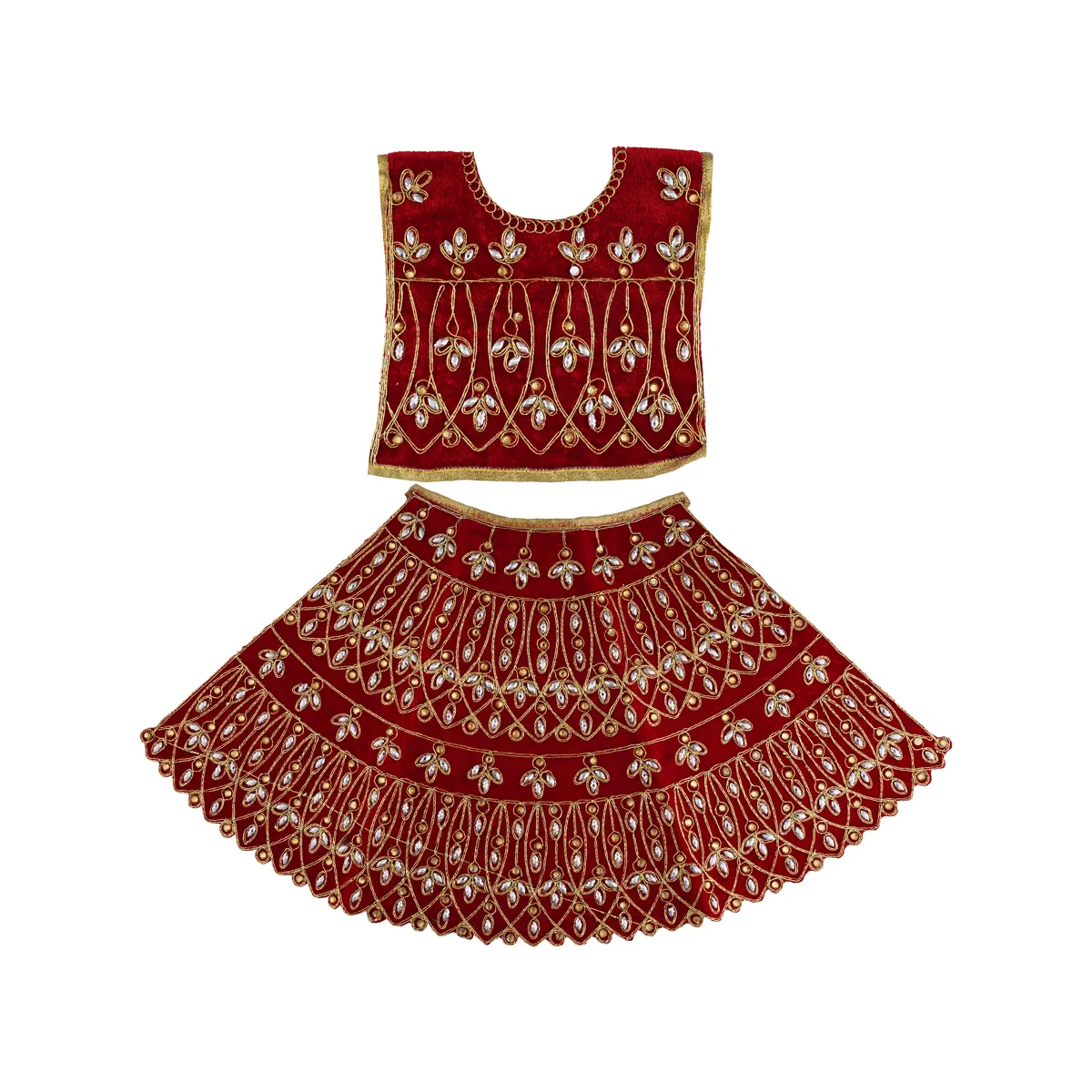 Durga Dress - 14 Inches | Mata Rani Poshak/ Lehenga Patka/ Embroidery Amman Pavadai/ Assorted Colour - Image 2