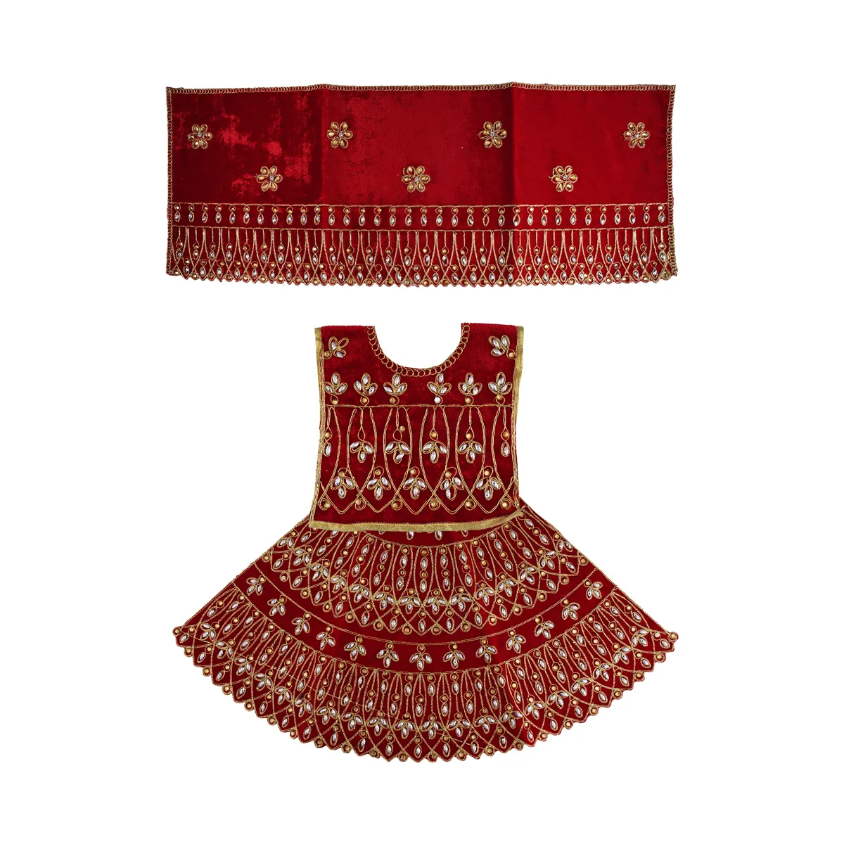 Durga Dress - 14 Inches | Mata Rani Poshak/ Lehenga Patka/ Embroidery Amman Pavadai/ Assorted Colour - Image 4