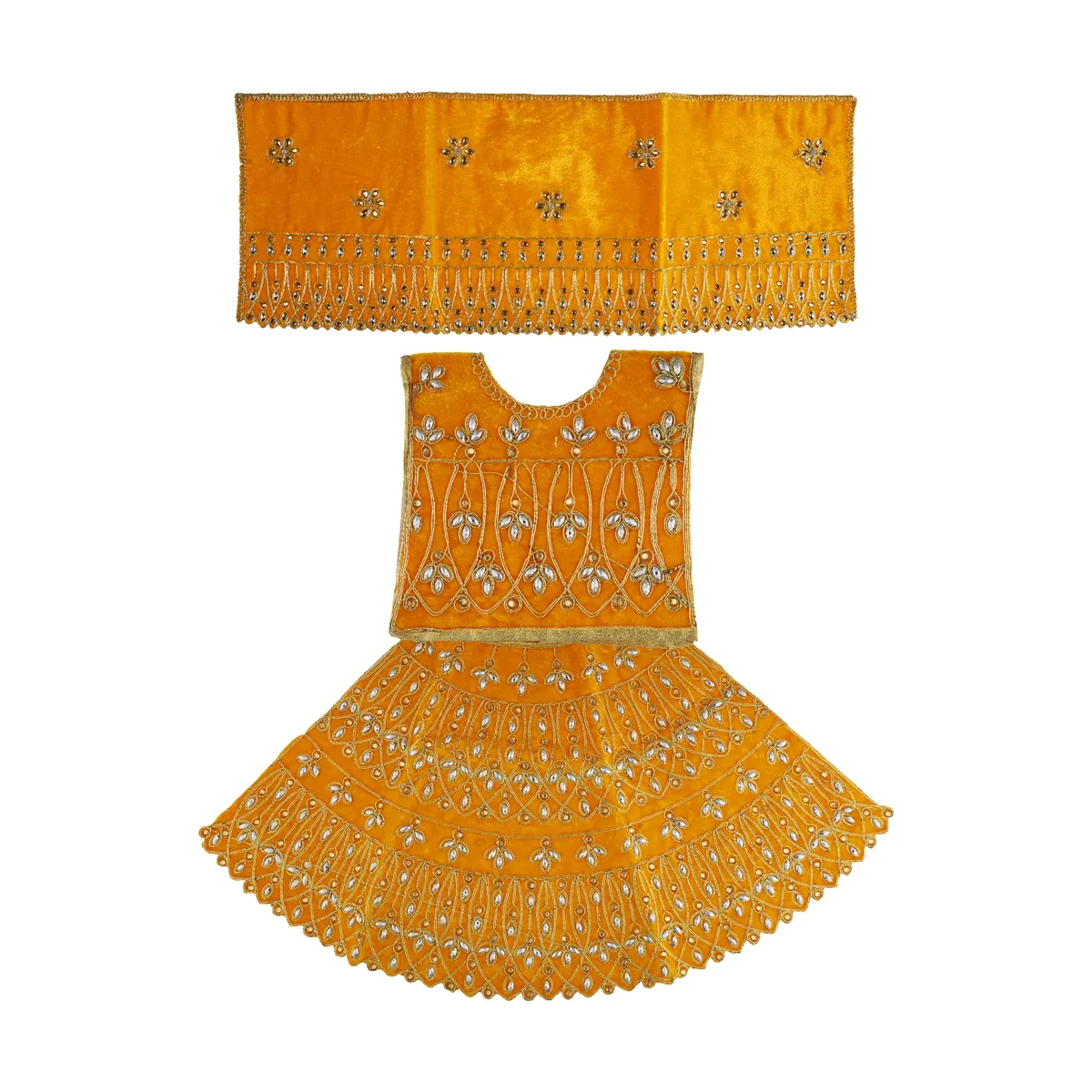 Durga Dress - 14 Inches | Mata Rani Poshak/ Lehenga Patka/ Embroidery Amman Pavadai/ Assorted Colour - Image 7