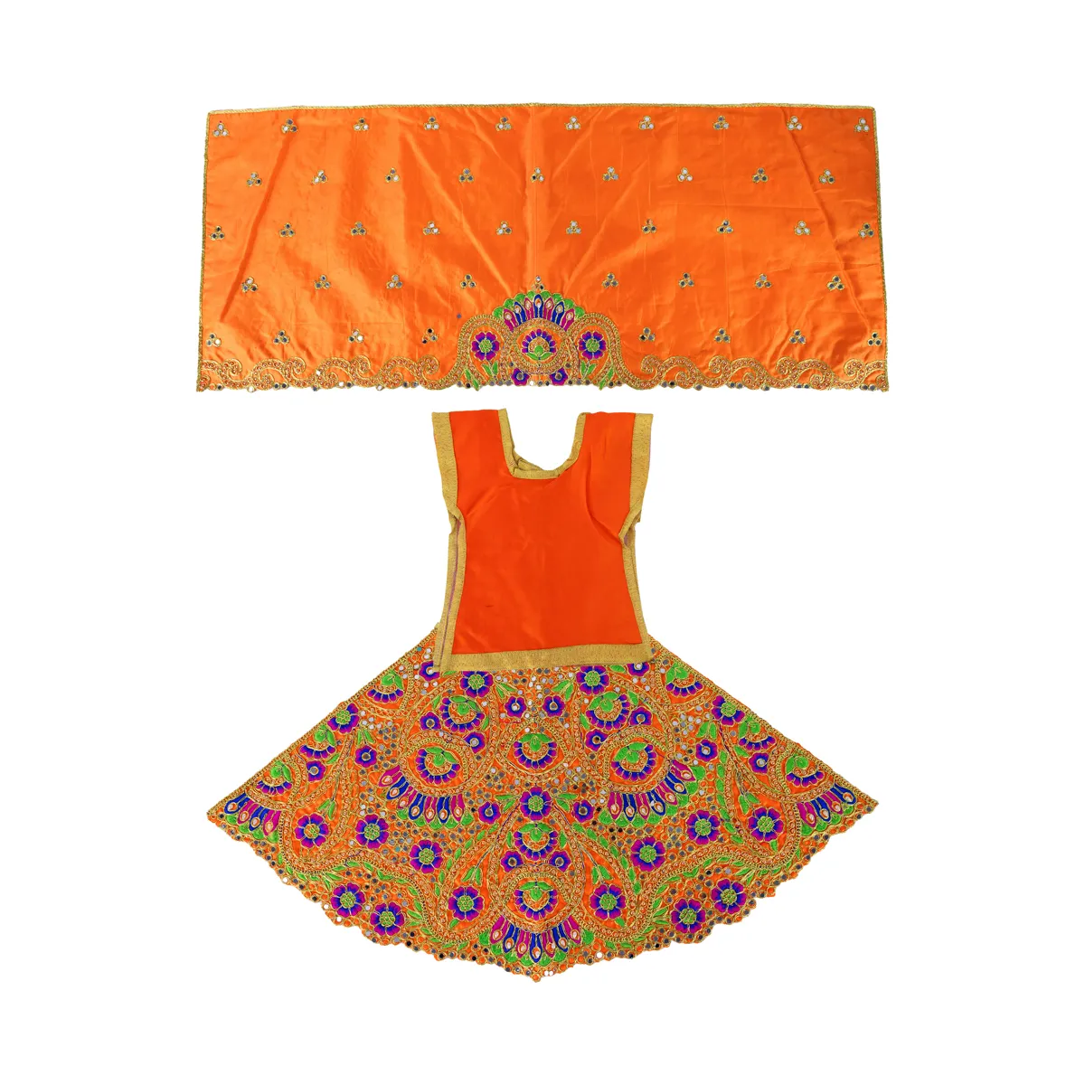 Durga Dress - 14 Inches | Traditional Design Mata Rani Poshak/ Amman Pavadai for Deity/ Assorted Colour - Image 5