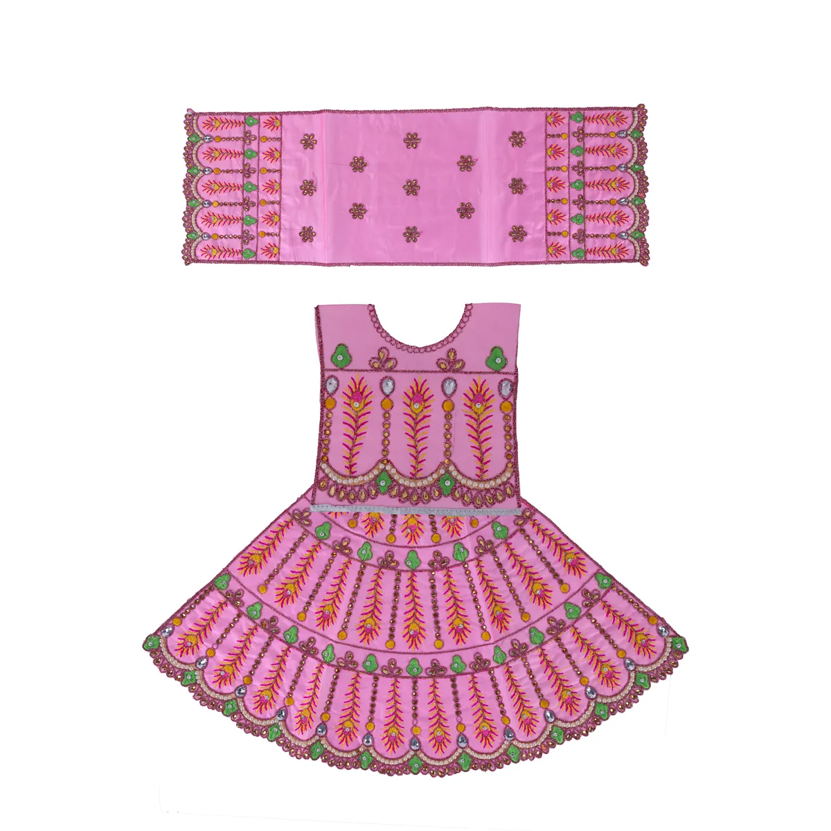 Durga Dress - 15.5 Inches | Floral Work Mata Rani Poshak/ Amman Pavadai for Deity/ Assorted Colour - Image 11