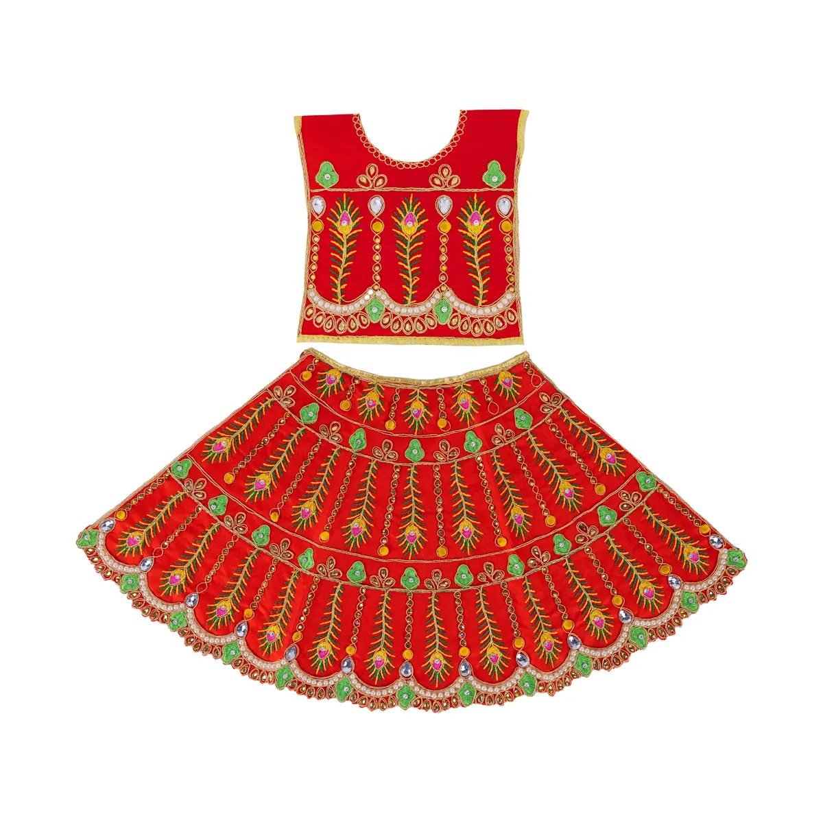 Durga Dress - 15.5 Inches | Floral Work Mata Rani Poshak/ Amman Pavadai for Deity/ Assorted Colour - Image 2