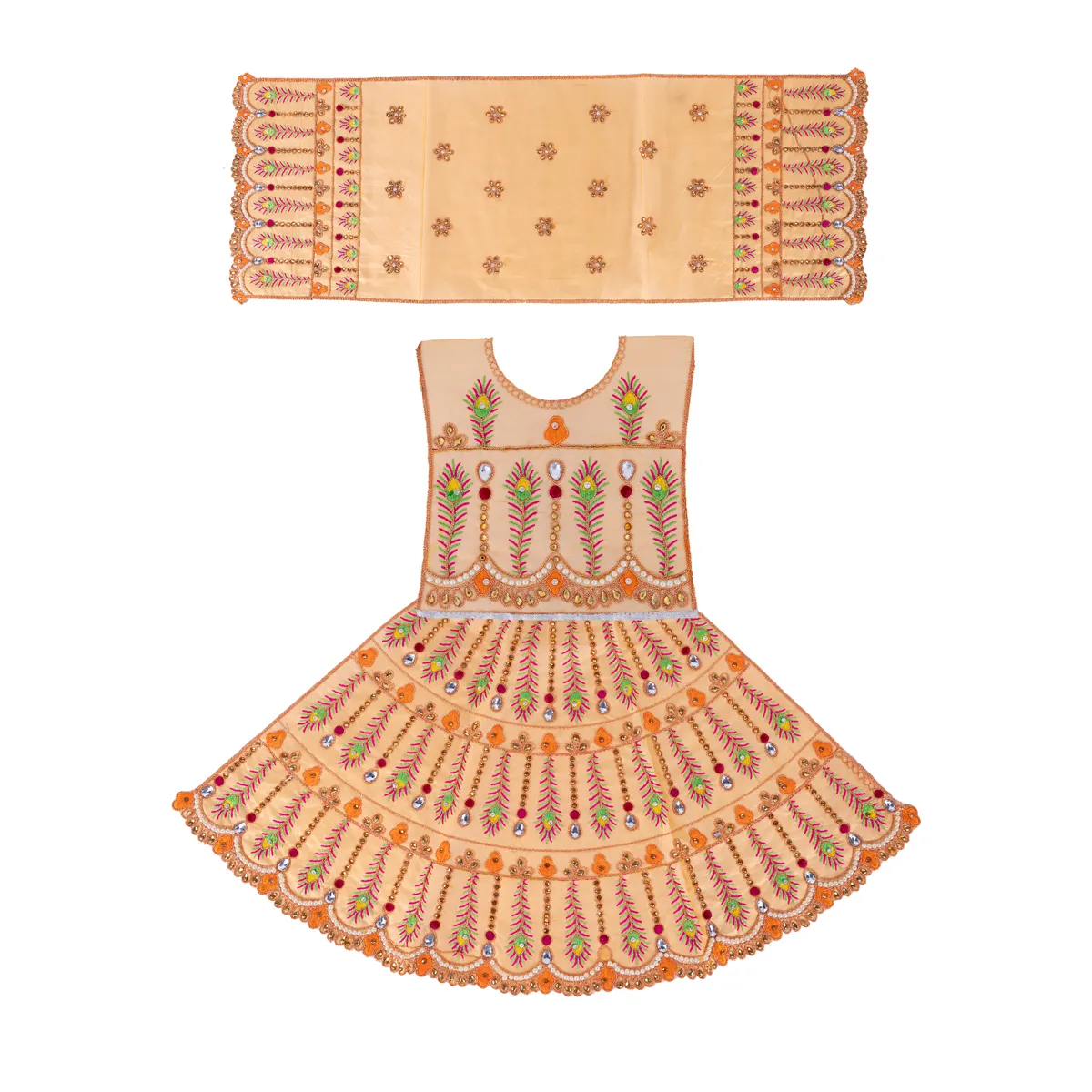 Durga Dress - 15.5 Inches | Floral Work Mata Rani Poshak/ Amman Pavadai for Deity/ Assorted Colour - Image 4