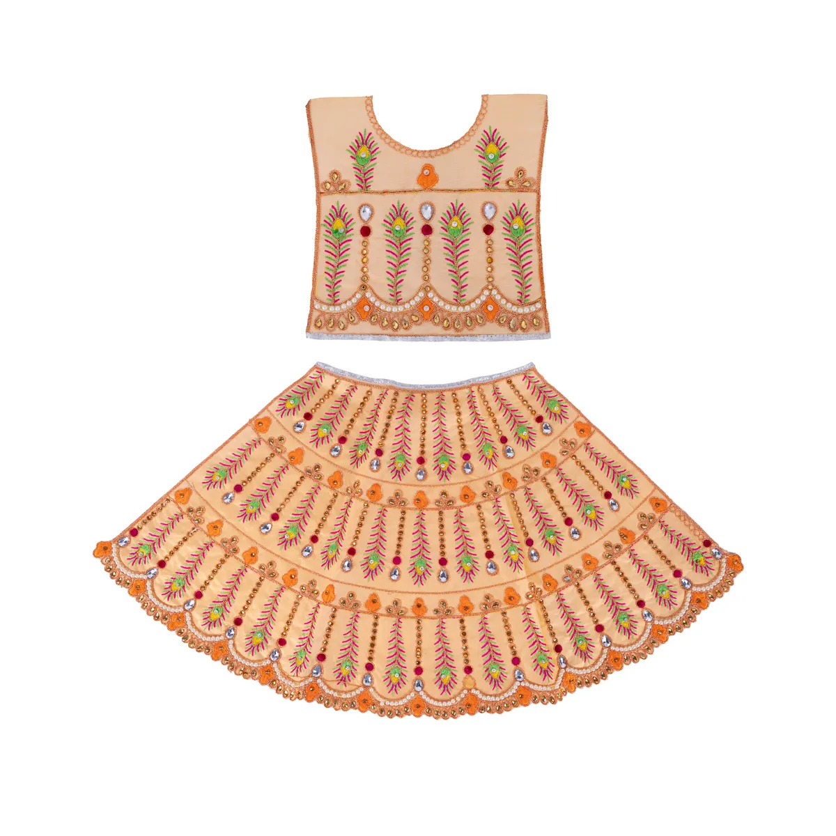 Durga Dress - 15.5 Inches | Floral Work Mata Rani Poshak/ Amman Pavadai for Deity/ Assorted Colour - Image 5