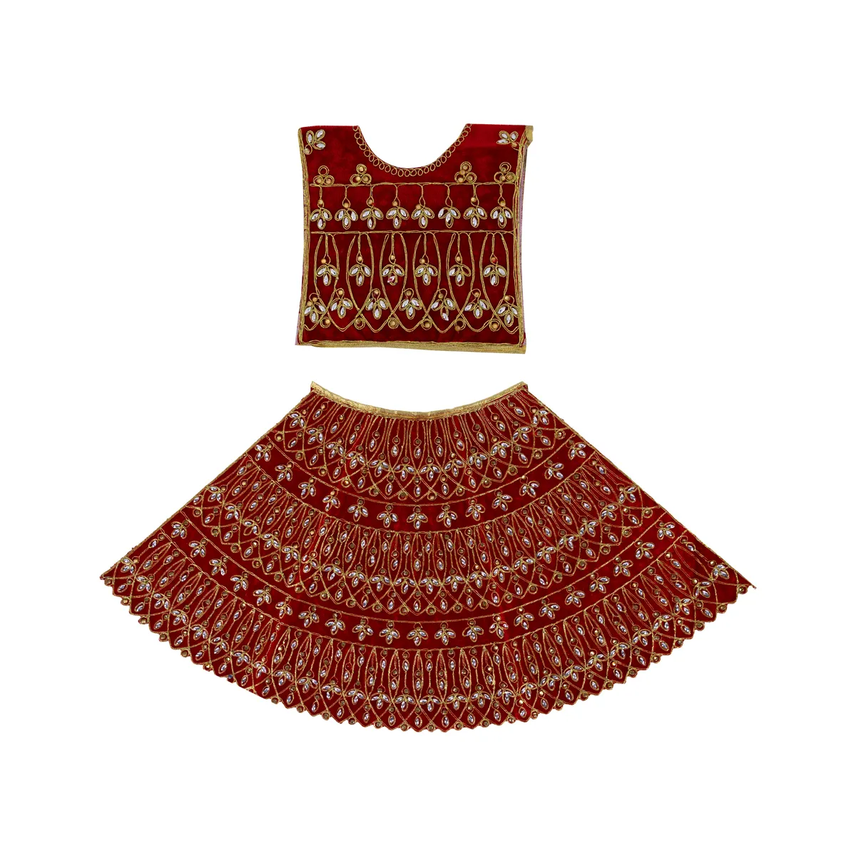 Durga Dress - 15.5 Inches | Mata Rani Poshak/ Lehenga Patka/ Embroidery Amman Pavadai/ Assorted Colour - Image 2