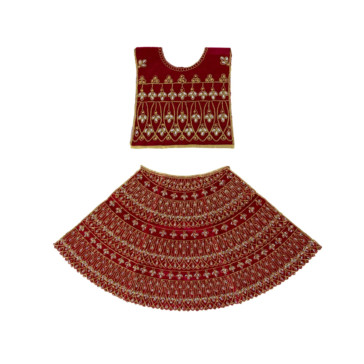 Durga Dress - 15.5 Inches | Mata Rani Poshak/ Lehenga Patka/ Embroidery Amman Pavadai/ Assorted Colour - Image 3