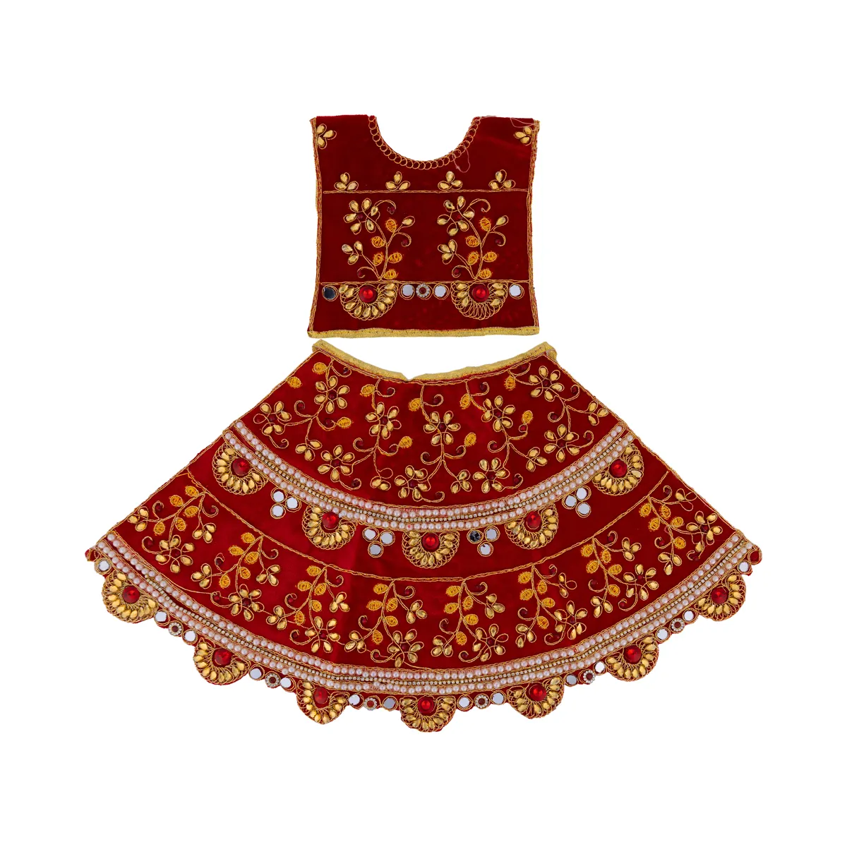 Durga Dress - 15 Inches |Lehenga Patka/ Mata Rani Poshak/ Embroidery Amman Pavadai/ Assorted Colour - Image 3