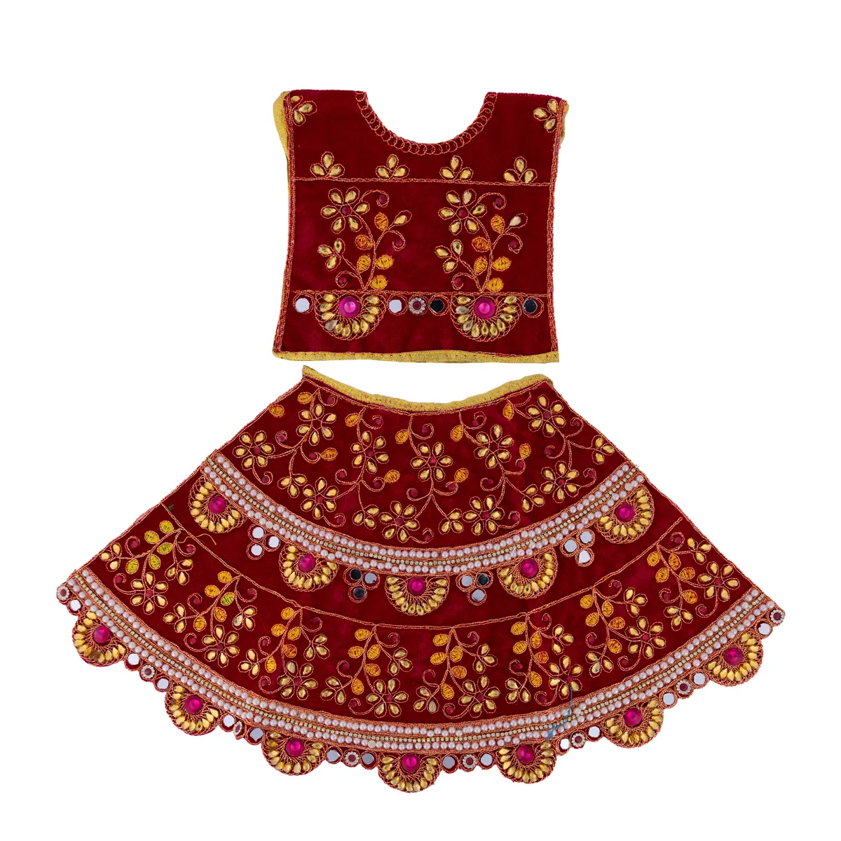 Durga Dress - 15 Inches |Lehenga Patka/ Mata Rani Poshak/ Embroidery Amman Pavadai/ Assorted Colour - Image 5