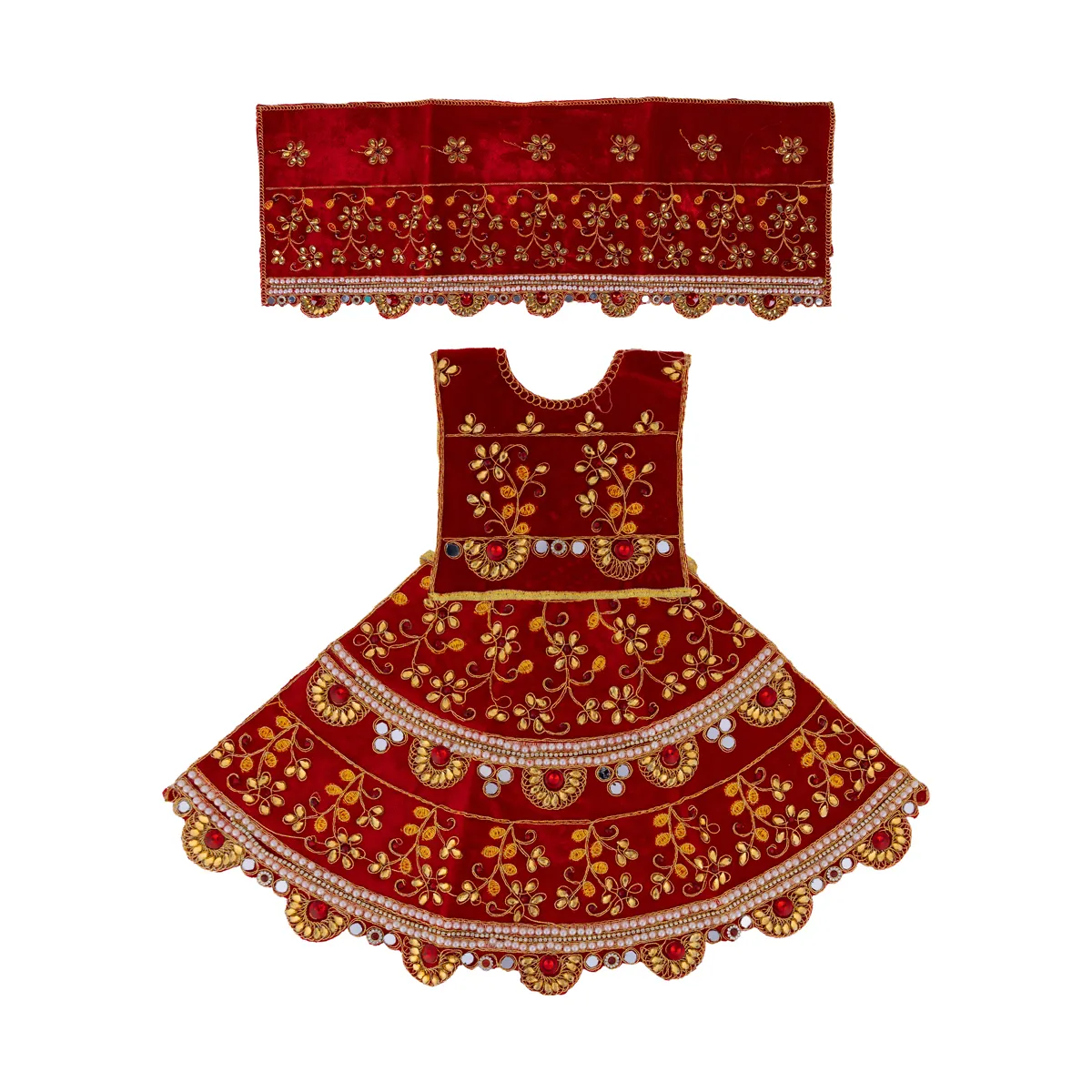 Durga Dress - 15 Inches |Lehenga Patka/ Mata Rani Poshak/ Embroidery Amman Pavadai/ Assorted Colour - Image 7