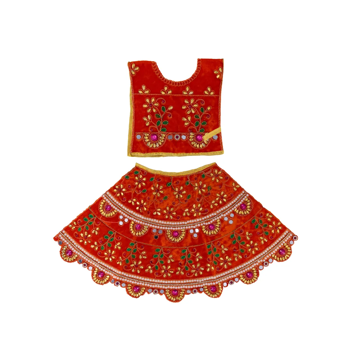 Durga Dress - 15 Inches |Lehenga Patka/ Mata Rani Poshak/ Embroidery Amman Pavadai/ Assorted Colour - Image 8