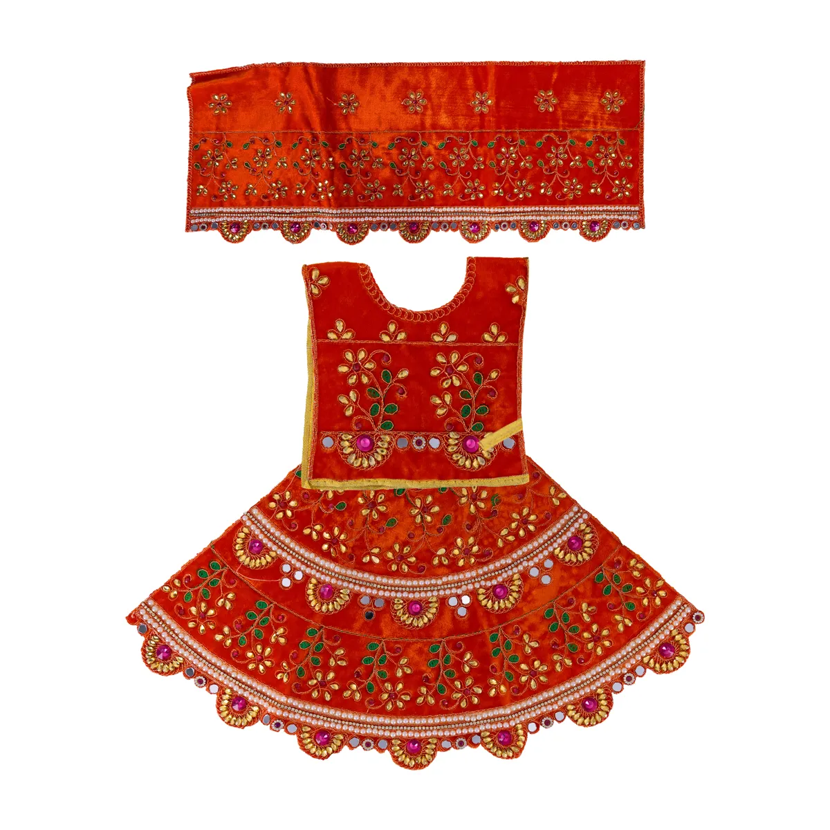 Durga Dress - 15 Inches |Lehenga Patka/ Mata Rani Poshak/ Embroidery Amman Pavadai/ Assorted Colour - Image 9