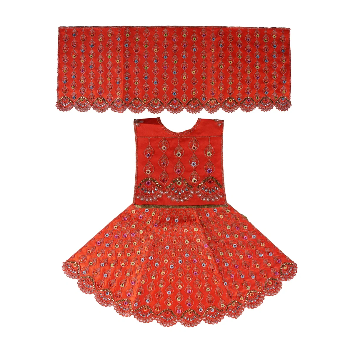 Durga Dress - 15 Inches | Lehenga Patka/ Mata Rani Poshak/ Decorative Devi Vastra For Deity Decor - Image 2