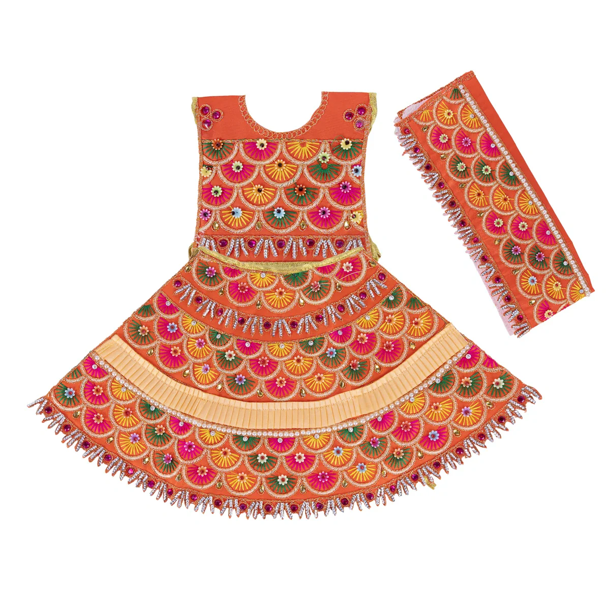 Durga Dress - 15 Inches | Lehenga Patka/ Mata Rani Poshak/ Decorative Devi Vastra For Deity Decor