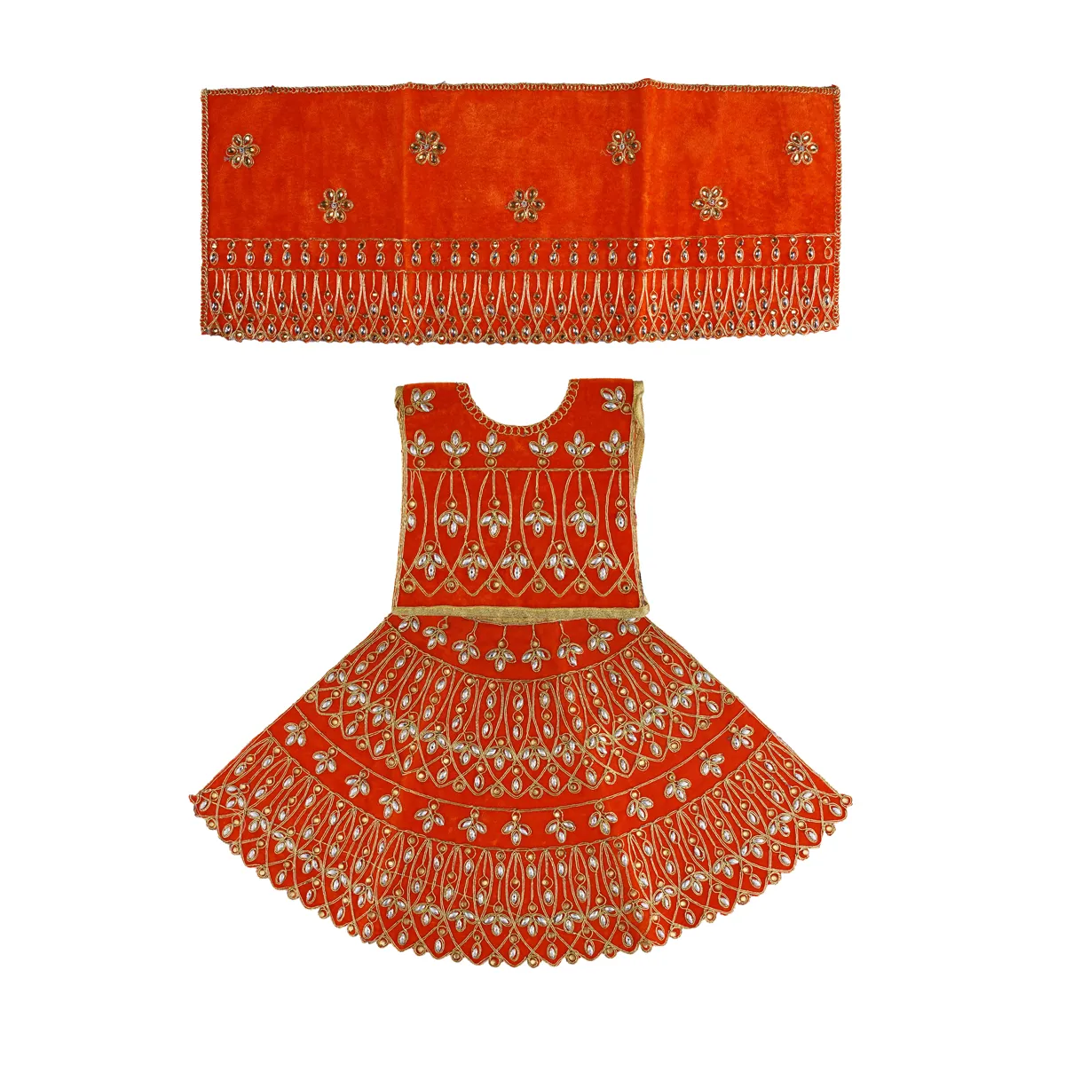 Durga Dress - 15 Inches | Mata Rani Poshak/ Lehenga Patka/ Embroidery Amman Pavadai/ Assorted Colour - Image 4