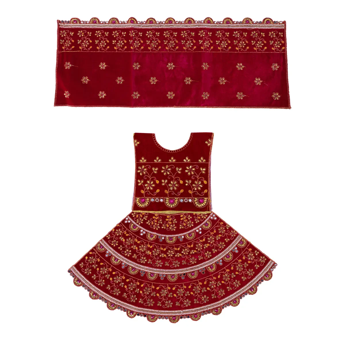 Durga Dress - 15 Inches | Mata Rani Poshak/ Lehenga Patka/ Devi Vastra For Deity / Assorted Colour